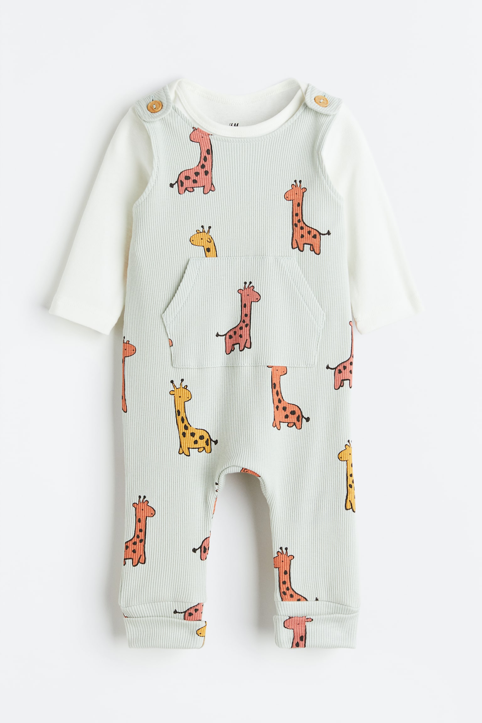 2-piece Cotton Set - Light mint green/Giraffes - 1