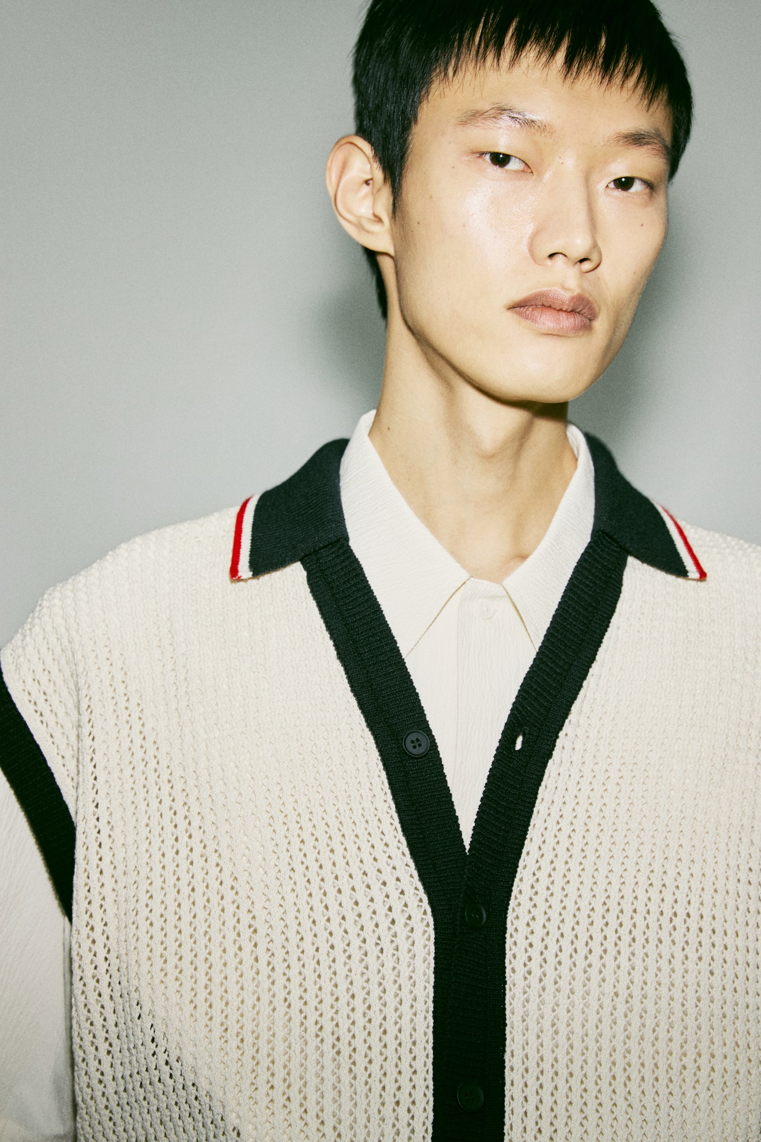 Loose Fit Textured-knit vest - Light beige/Colour block/Black - 5