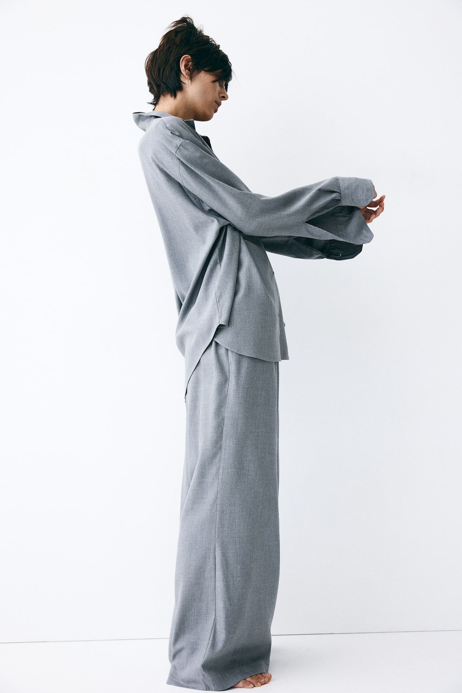 Flared lyocell trousers - Grey - 2