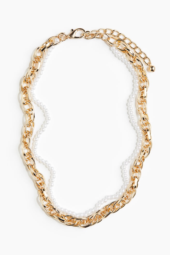 Double-Strand Necklace - Gold-colored/white - 1