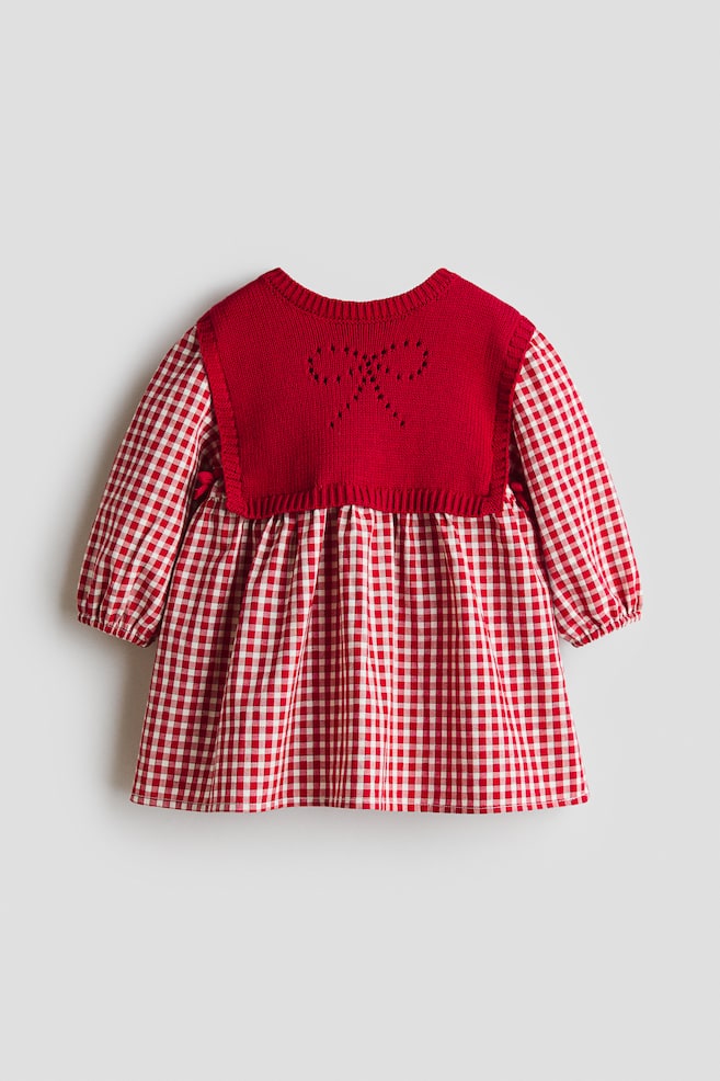 Sweater-vest dress - Red/Checked - 1