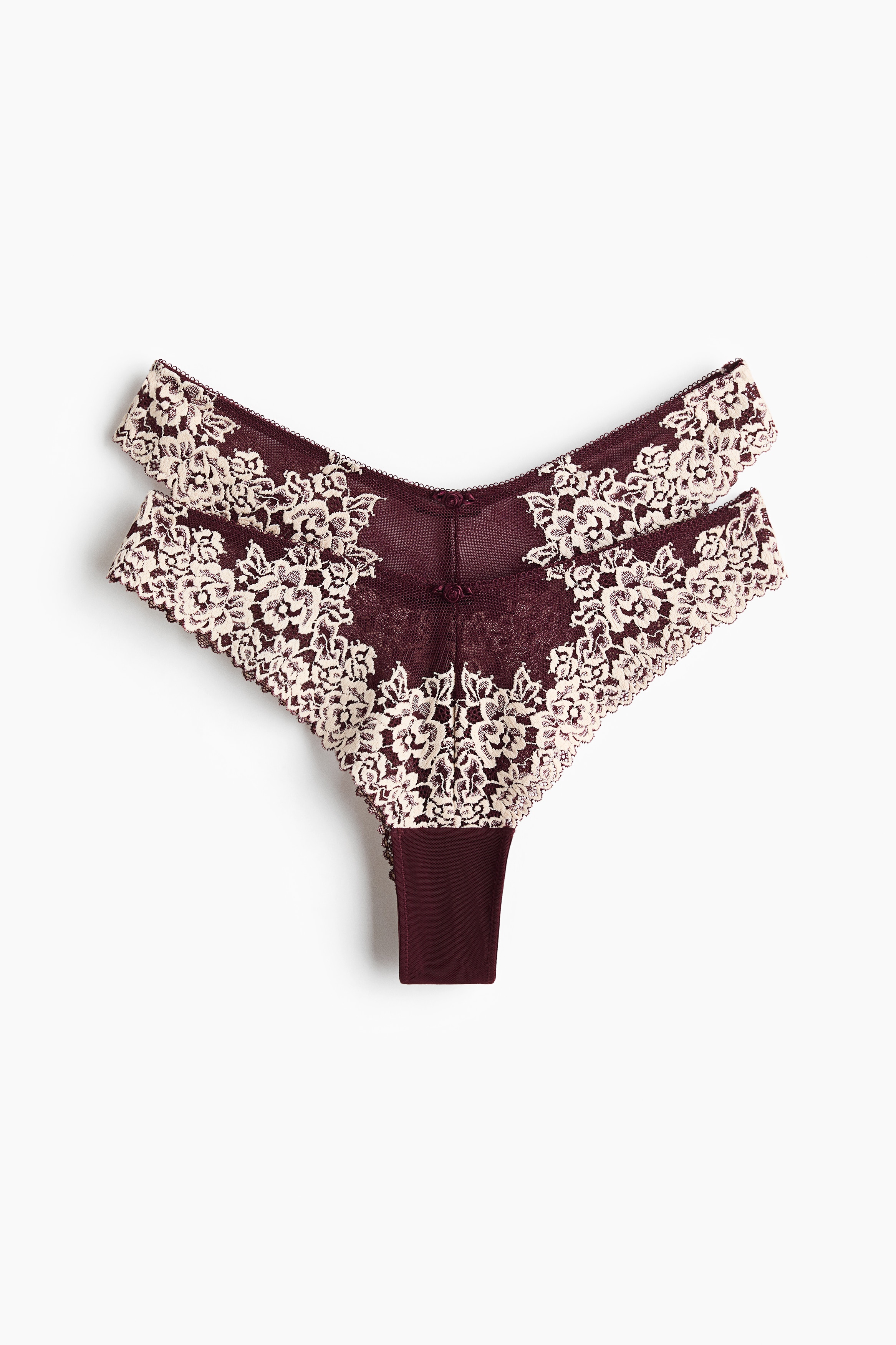 2-Pack Lace Brazilian Briefs - Burgundy/cream/Powder pink/cream/Black/cream/Light brown/cream/Dark blue/white