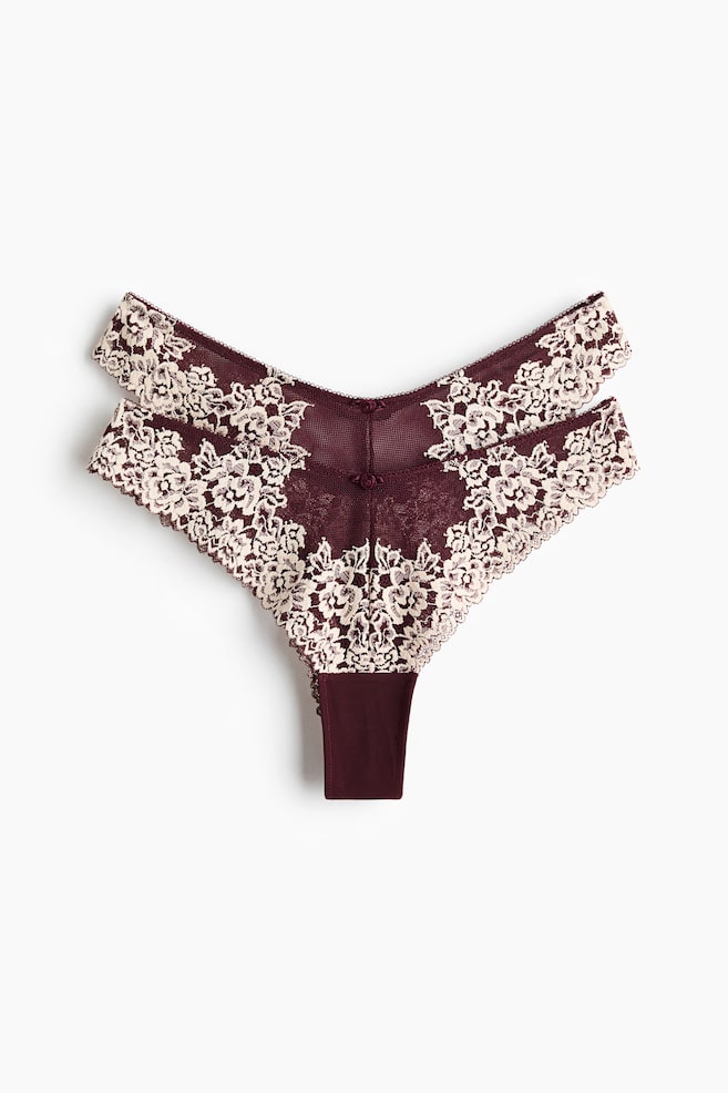 Set van 2 kanten slips - Brazilian - Bordeauxrood/roomwit/Zwart/roomwit/Poederroze/roomwit/Bruin/Donkerblauw/wit/Lichtbeige/wit/Lichtroze/roomwit/Bordeauxrood - 1
