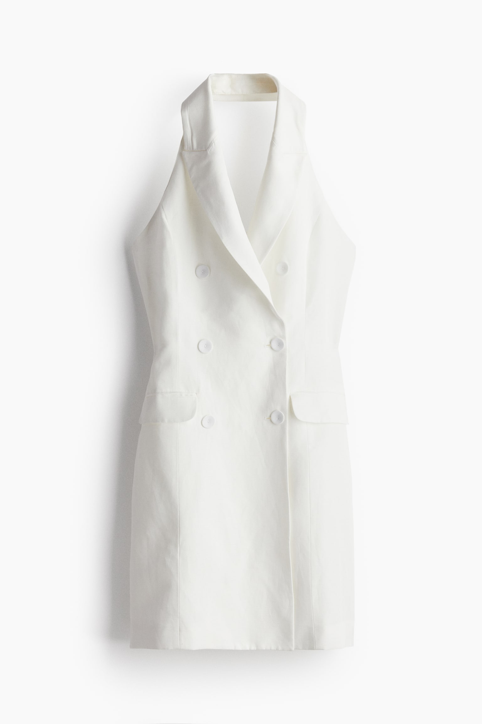 Linen Blend Halterneck Blazer Dress - White/Black - 2