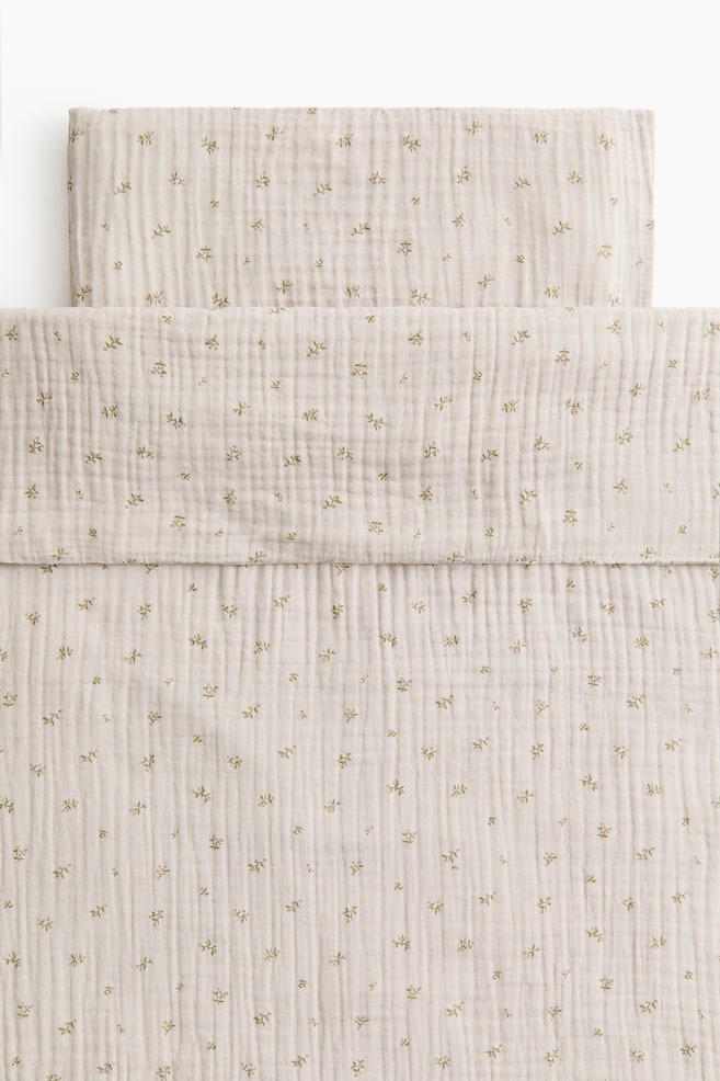 Muslin cot duvet cover set - Light mole/Floral/Cream/Floral - 1
