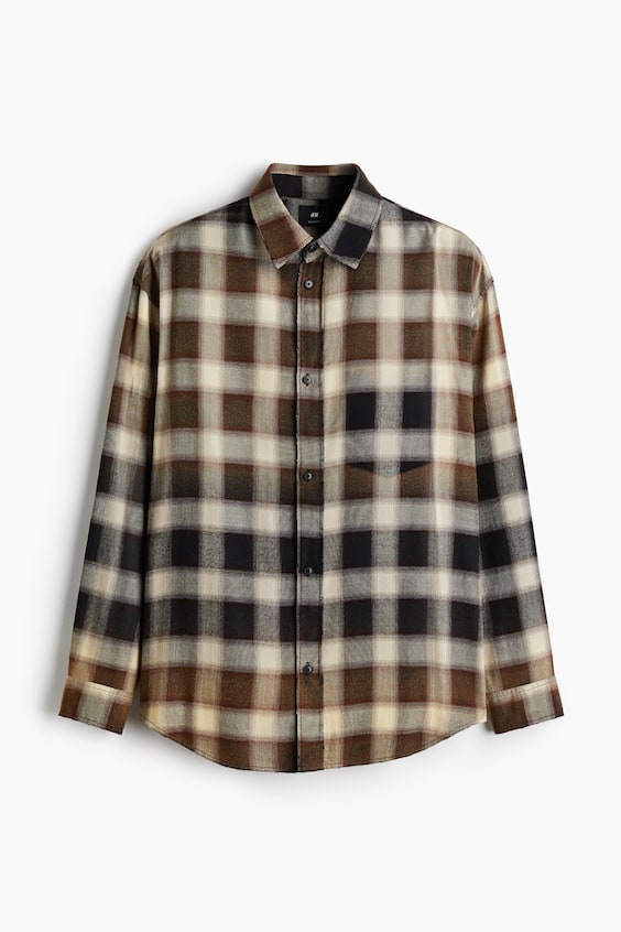 Мужские рубашки H&M Relaxed-Fit Cotton-Blend Shirt