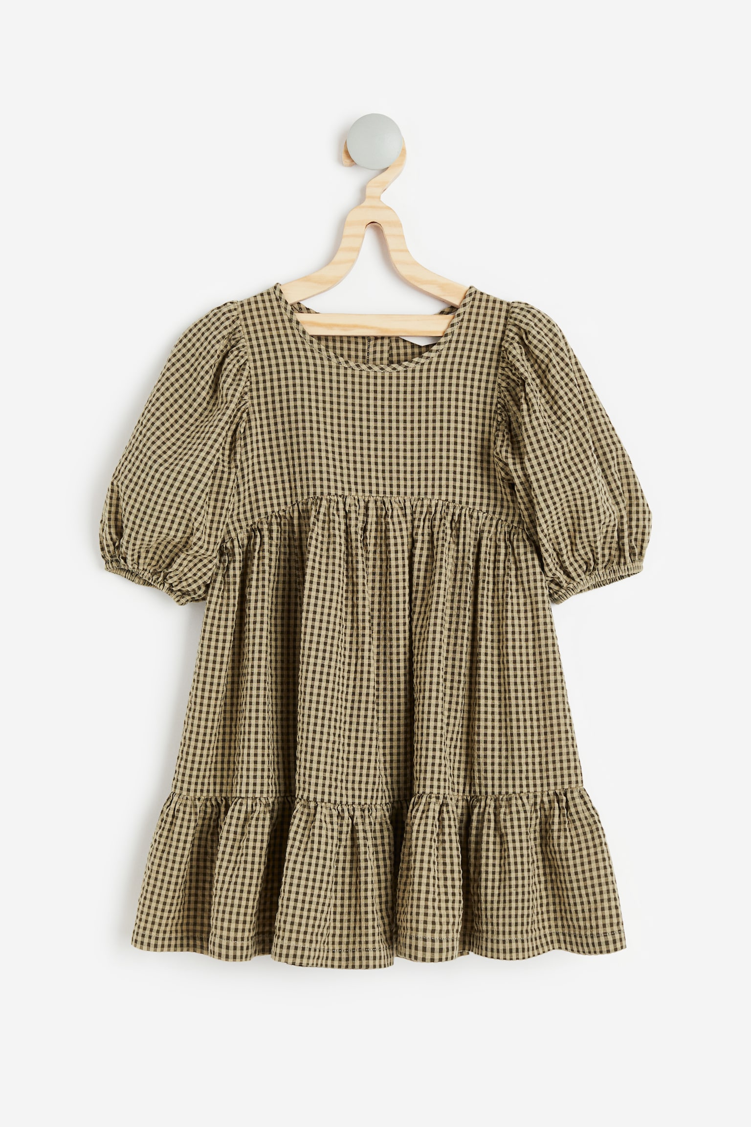 Puff Sleeve Dress - Dark khaki green/Check - 1