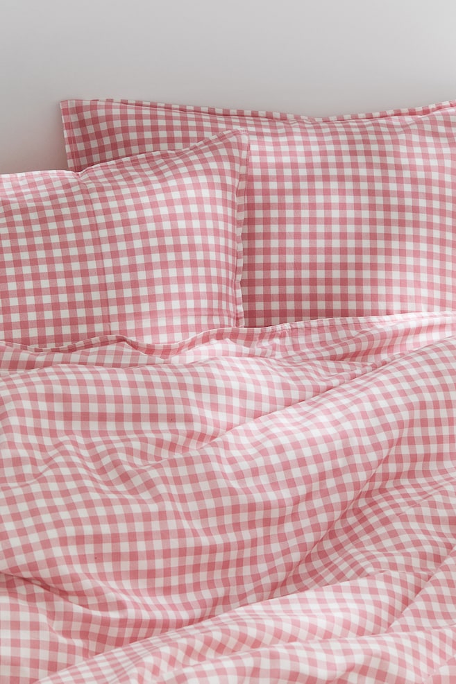 Dobbelt sengesett/king size med mønster - Lys rosa/Rutet/Mørk grå/Smårutet/Grønn/Smårutet/Beige/Smårutet - 1