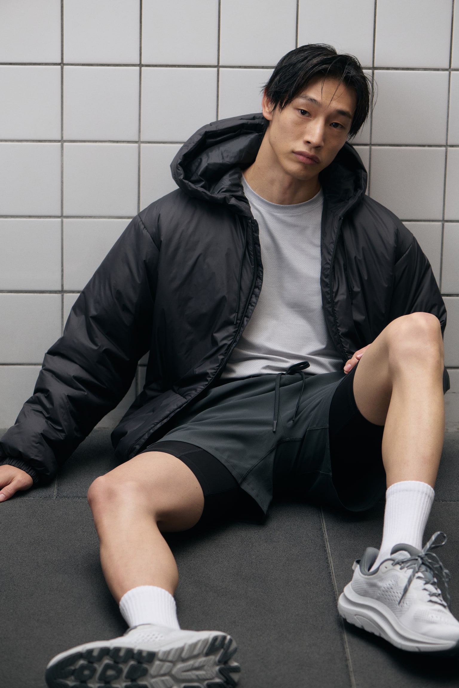 Windproof & water-repellent padded jacket - Black/Light beige - 4