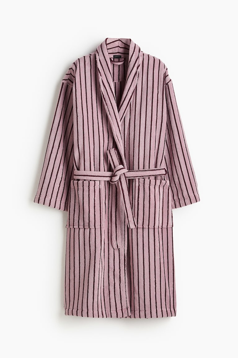 pink striped dressing gown Ladies - Light Pink/Burgundy Striped Cotton Terry Bathrobe - Size: L/XL