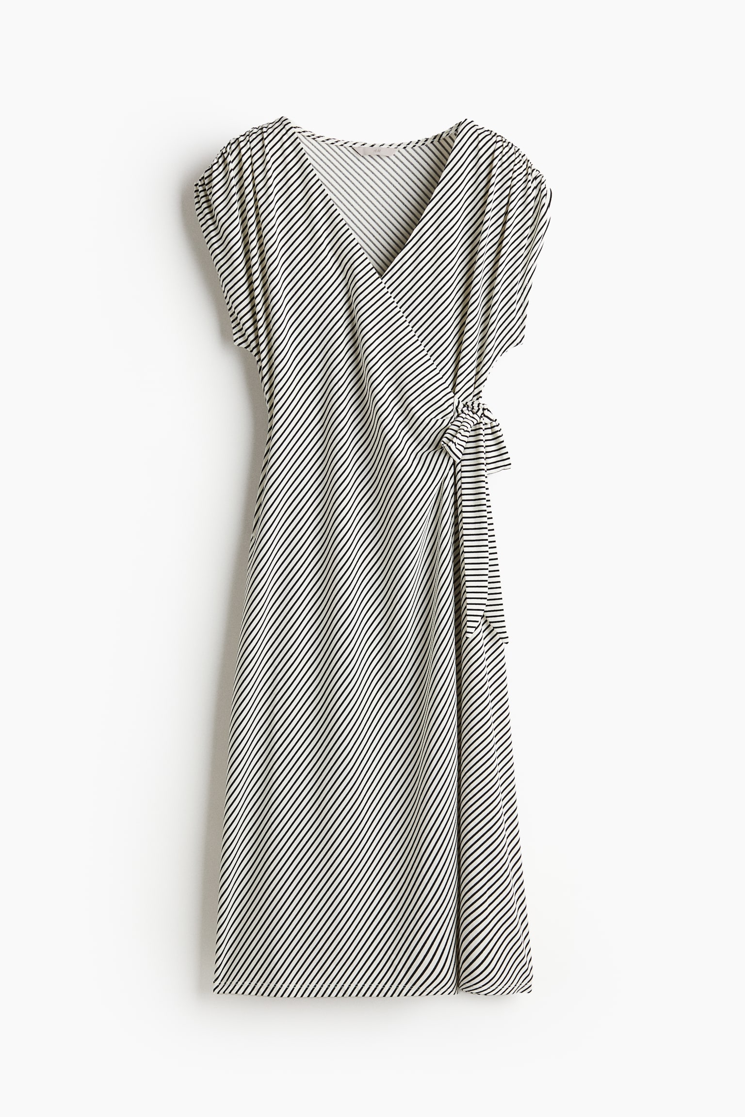 Jersey wrap dress - White/Black striped/Black - 2