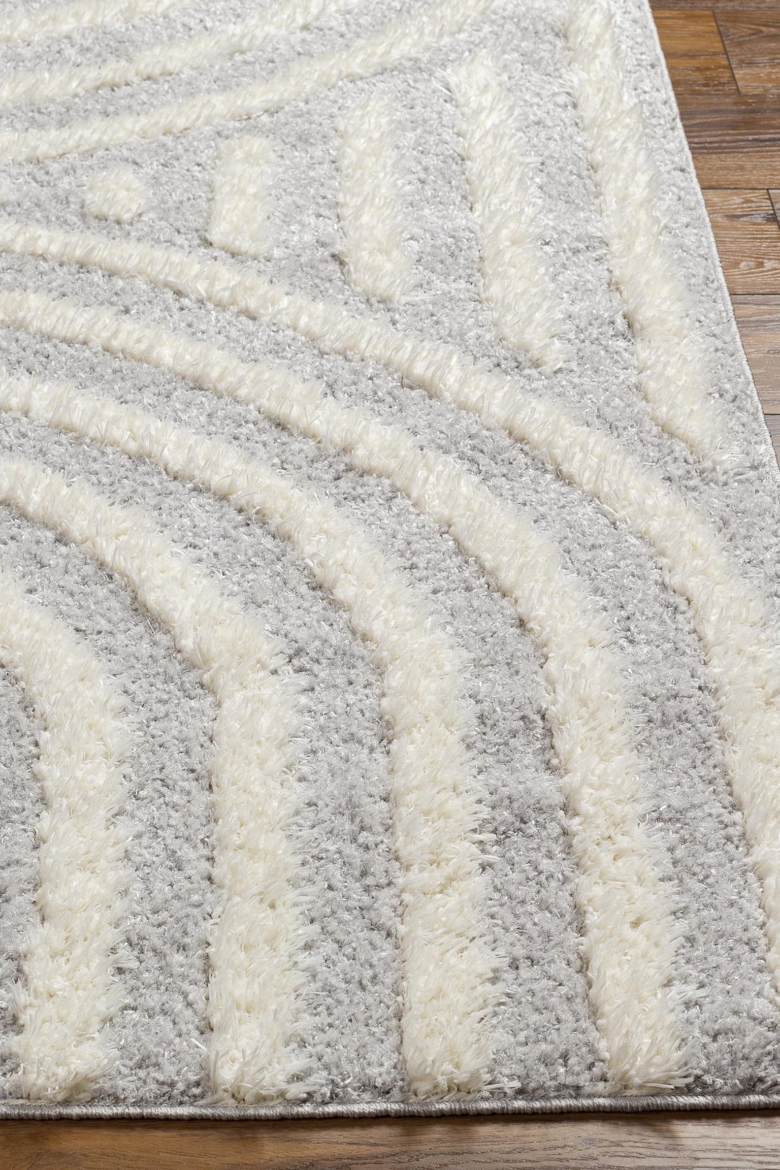 Marava Modern Shaggy Area Rug - Grey, White - 6