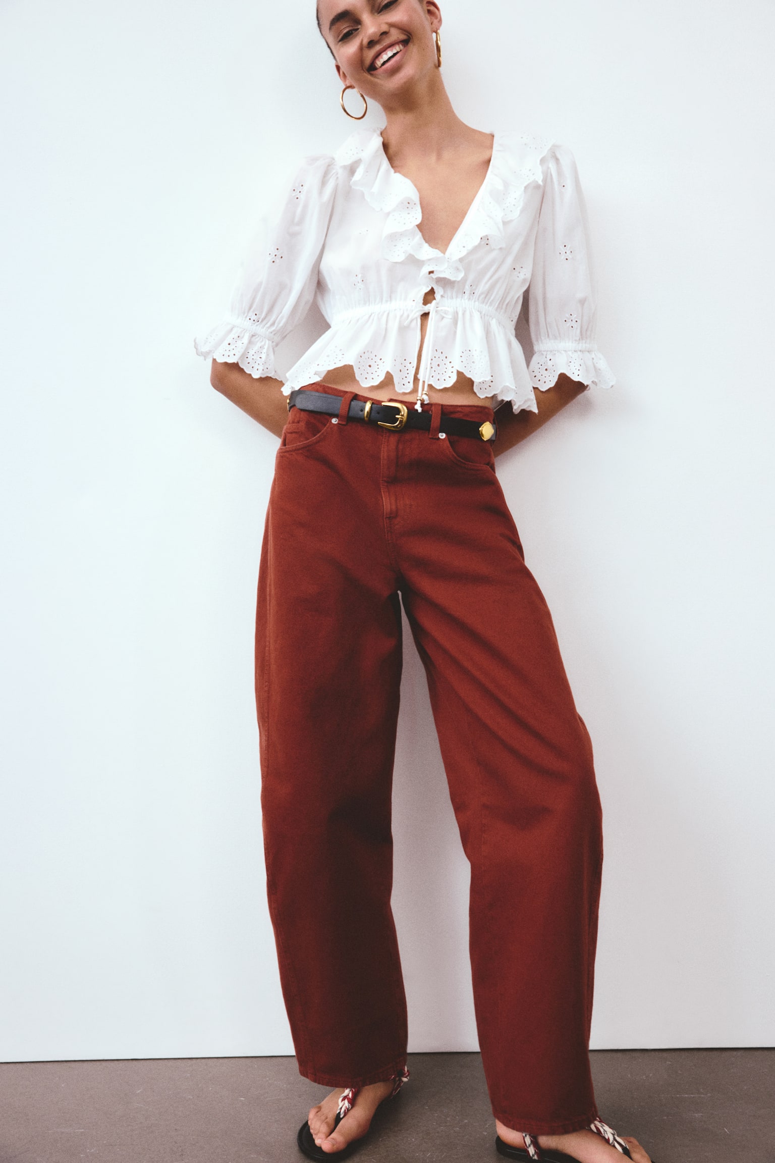 Baggy High Waist Jeans - Rdzawoczerwony/Sprana czerń/Niebieski denim/Jasnoszary melanż - 2