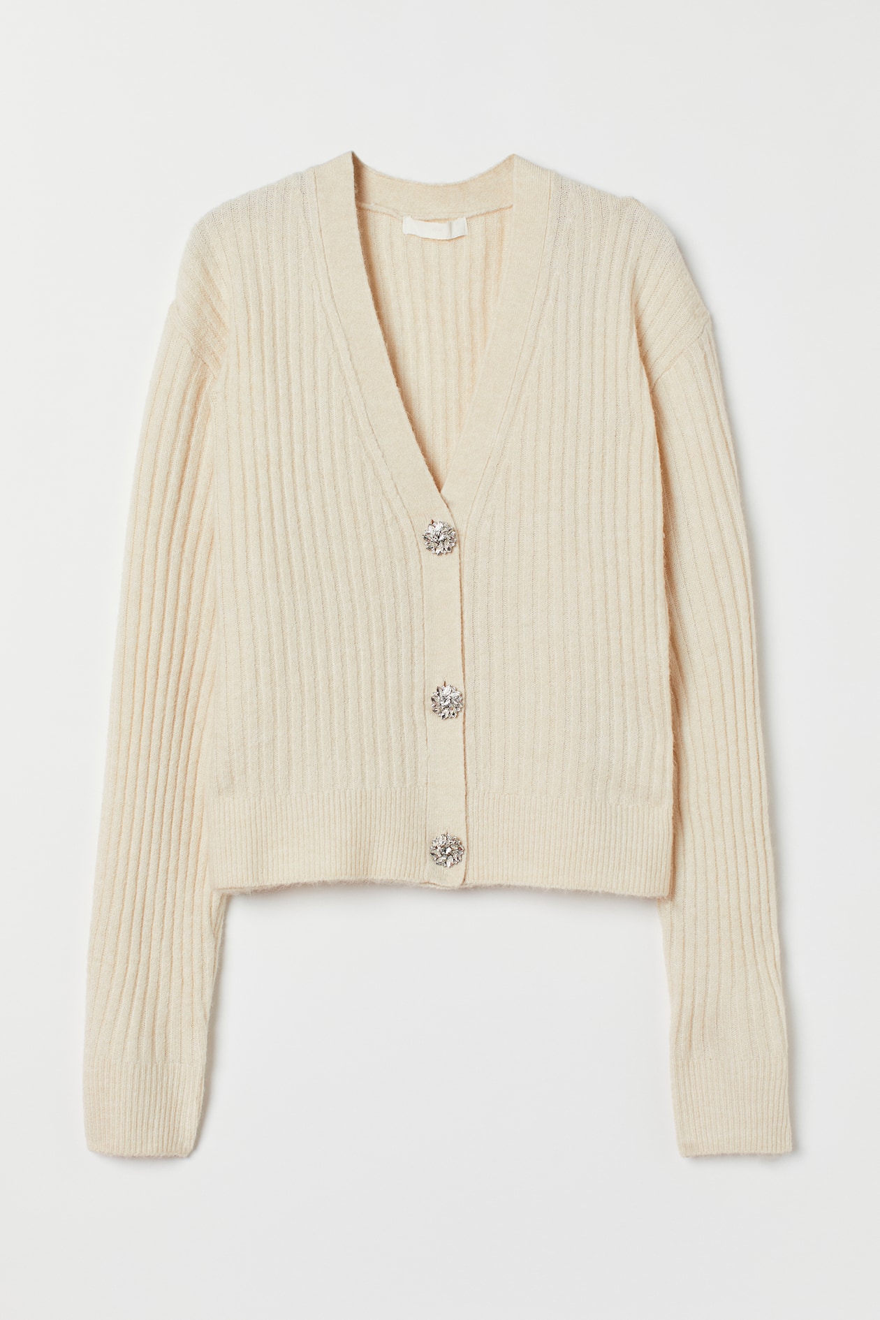 Rib-knit Cardigan - V-neck - Long sleeve - Light beige - Ladies | H&M US