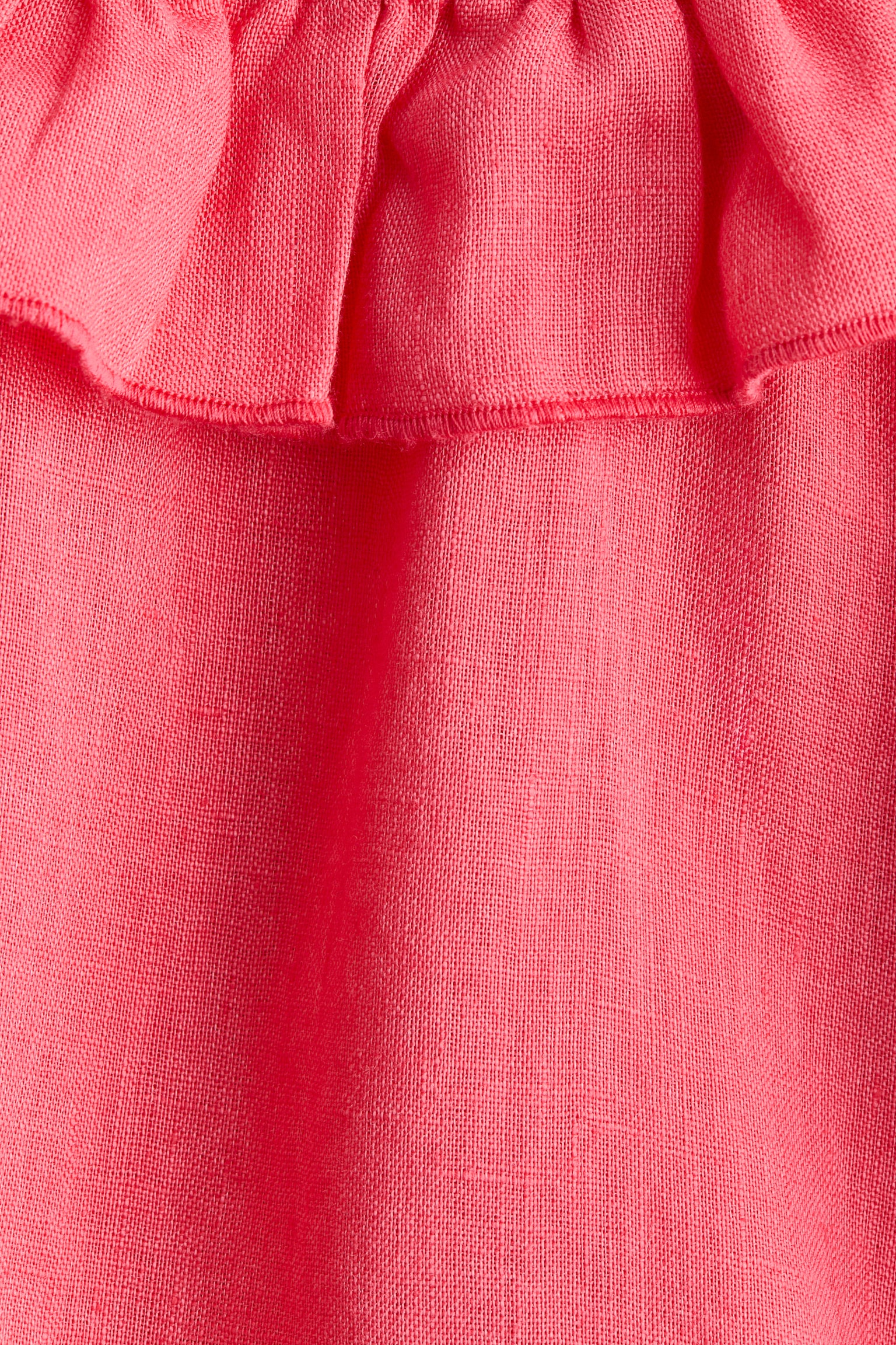 Linen Dress with Ruffle Collar - Coral red/Light beige - 3
