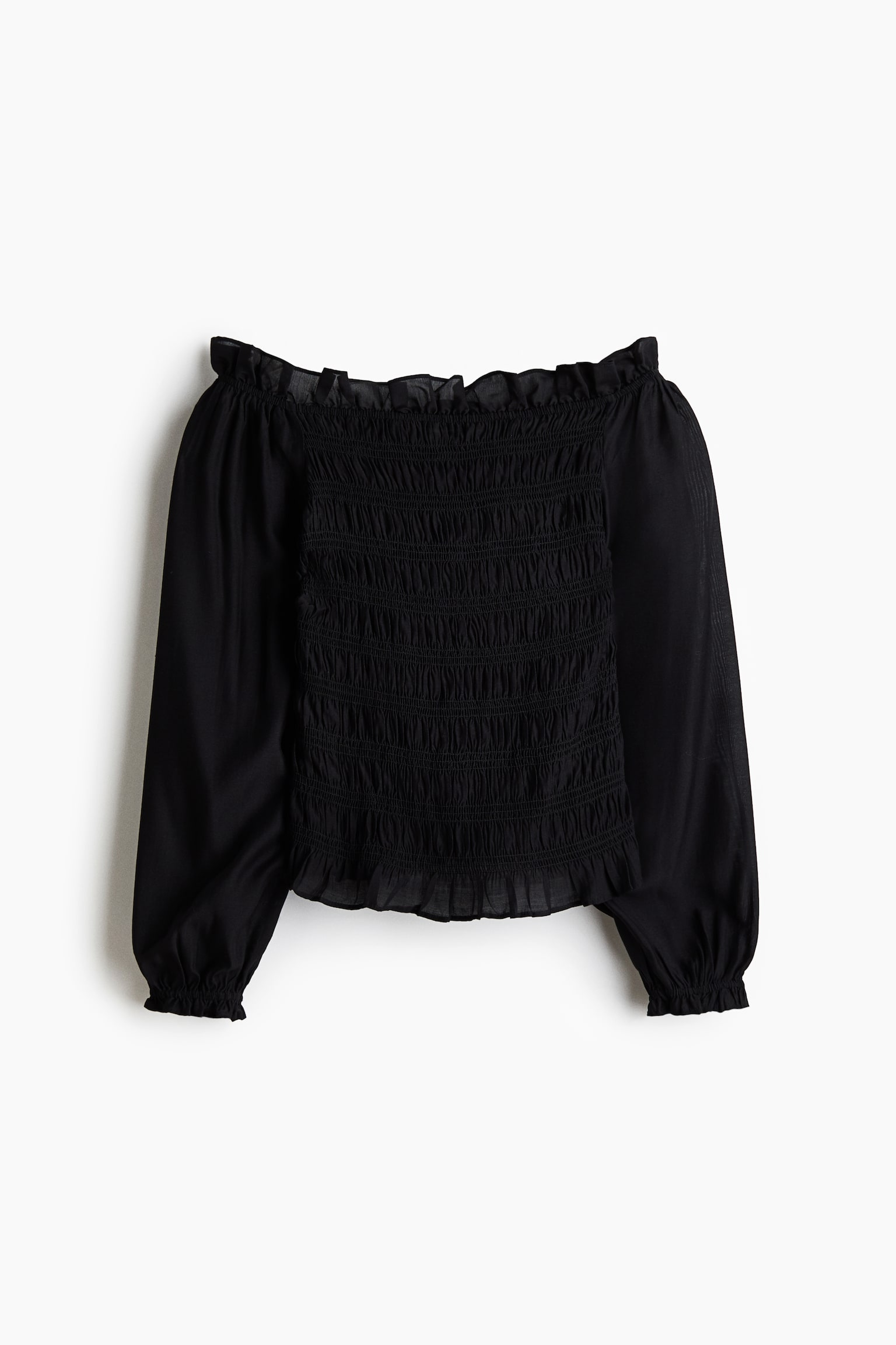 Женская блузка H&M Smocked Off-the-Shoulder Blouse, цвет: Чёрный — фото 1