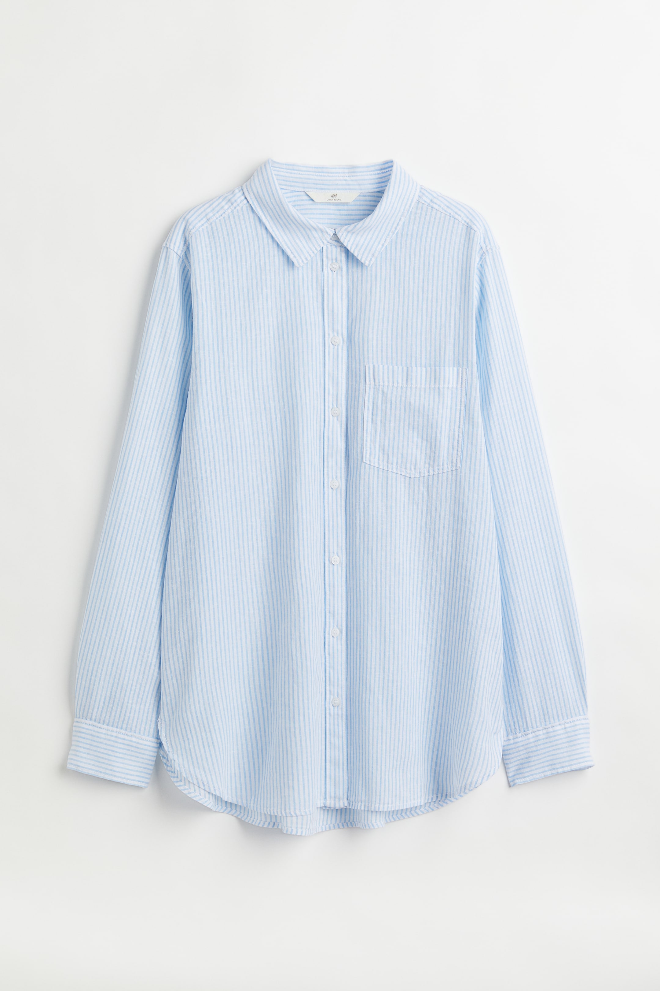 Linen-blend Shirt - Long sleeve - Regular length - Light blue/striped ...