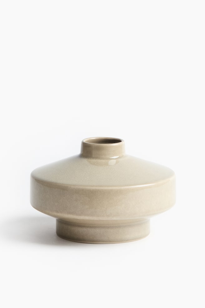 Small Reactive-Glaze Stoneware Vase - Khaki beige/Light pink - 1
