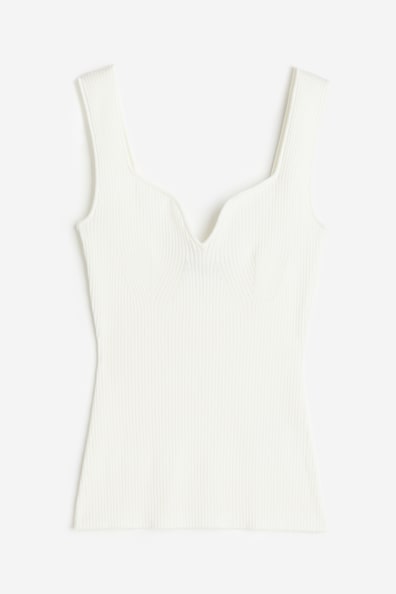 Rib-knit vest top - Sweetheart neckline - Sleeveless - White - Ladies ...