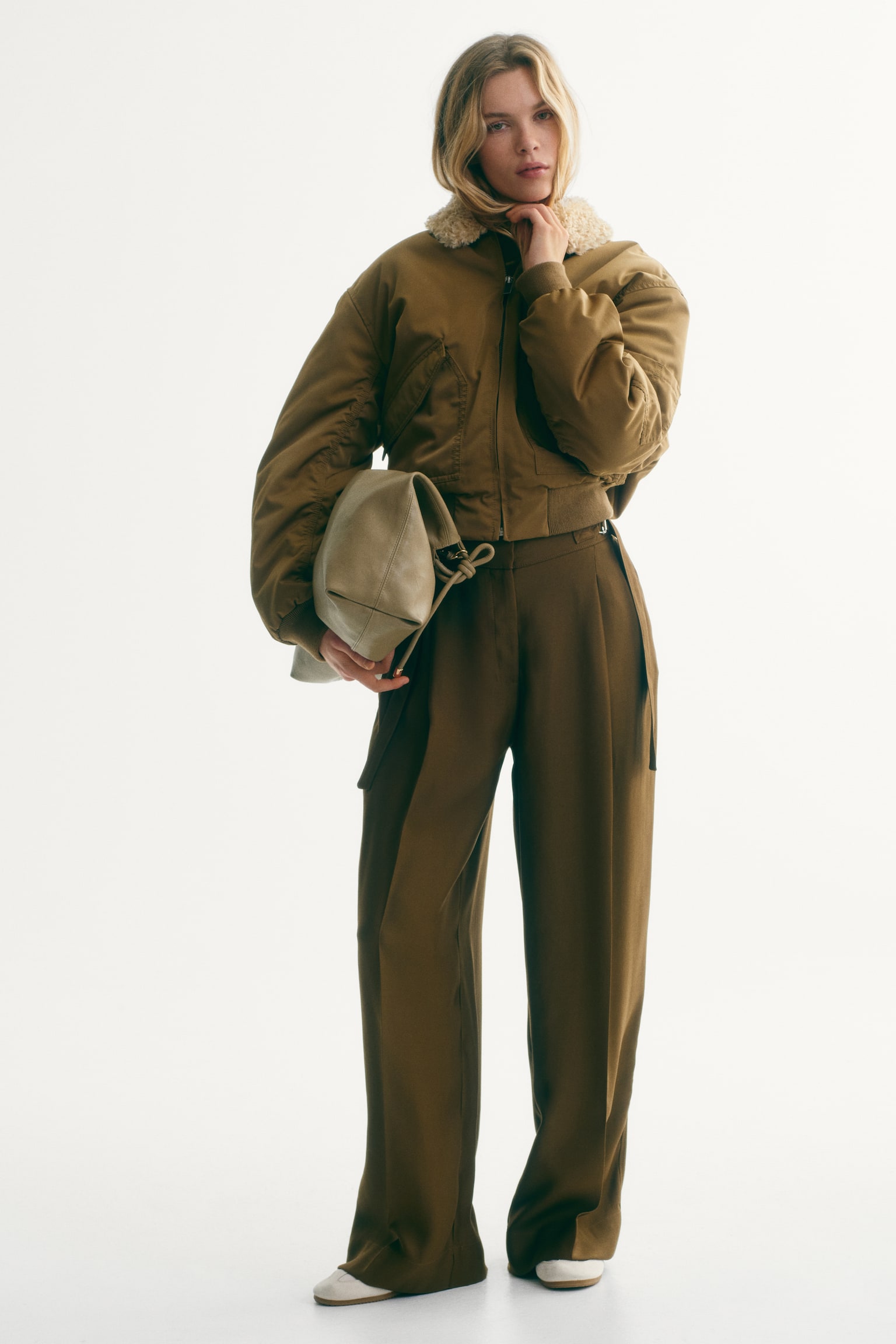 Wide belt-detail trousers - Dark khaki green/Black - 3