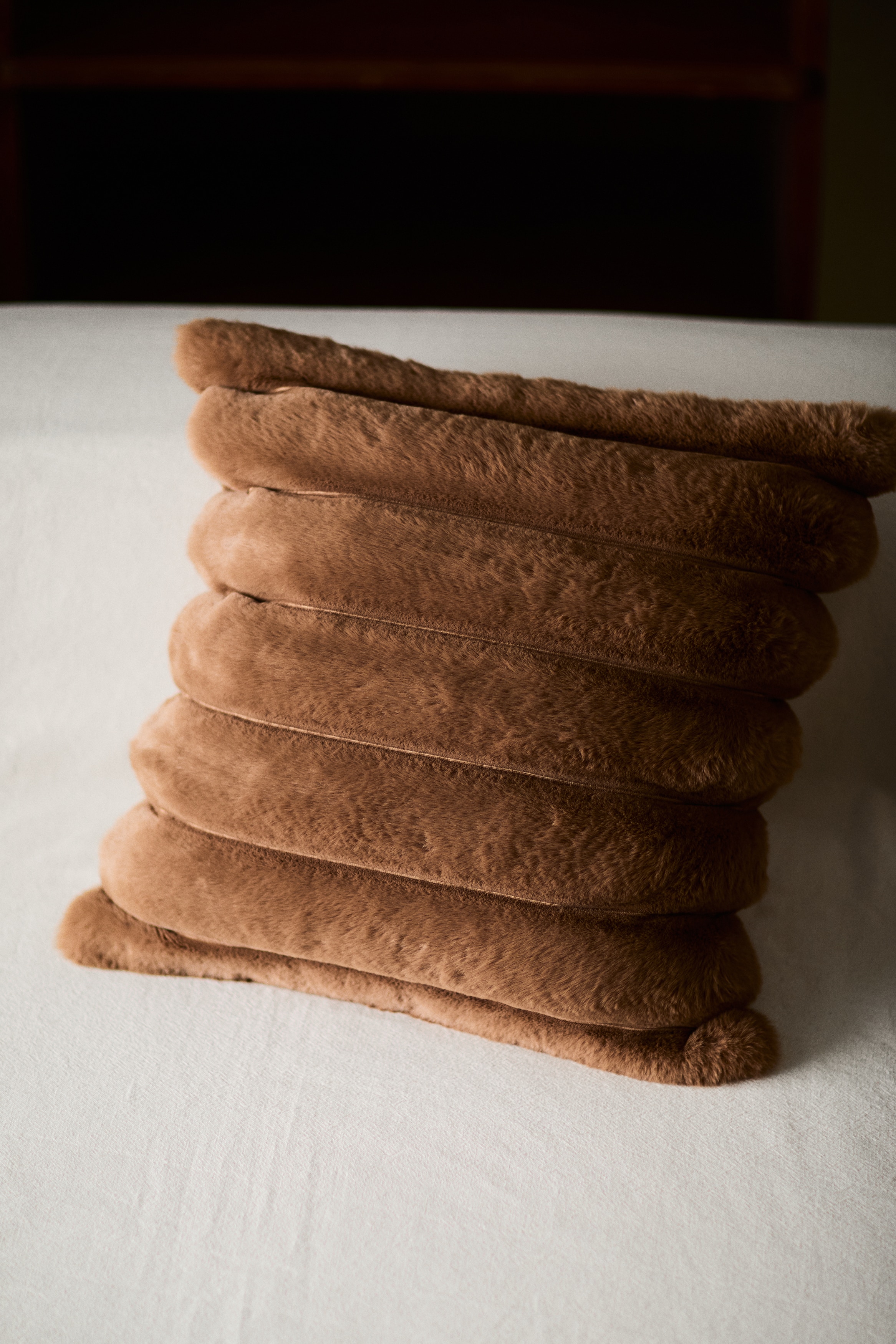 Copricuscino peloso - Marrone/Bianco