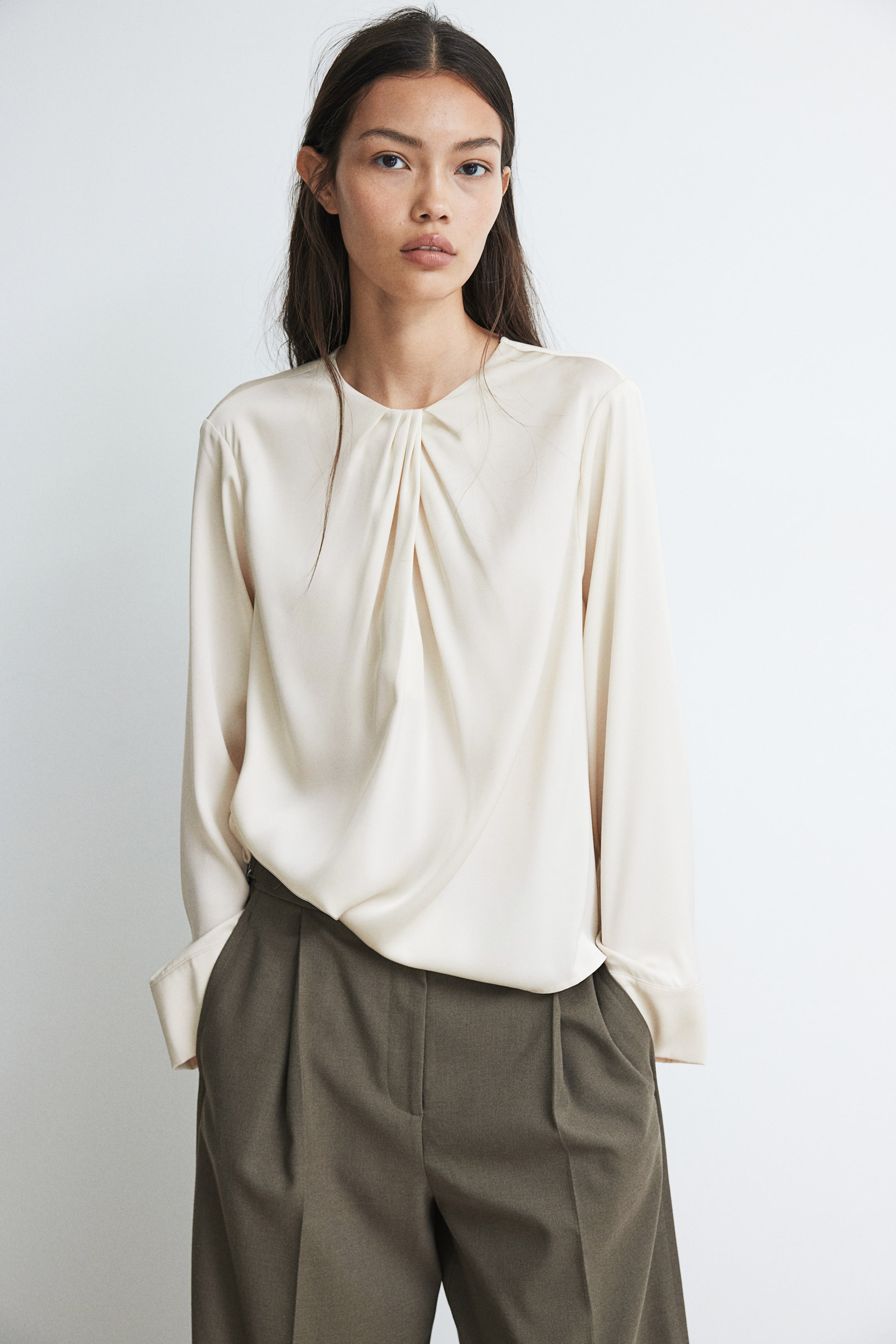 Pleat-Detail Satin Blouse