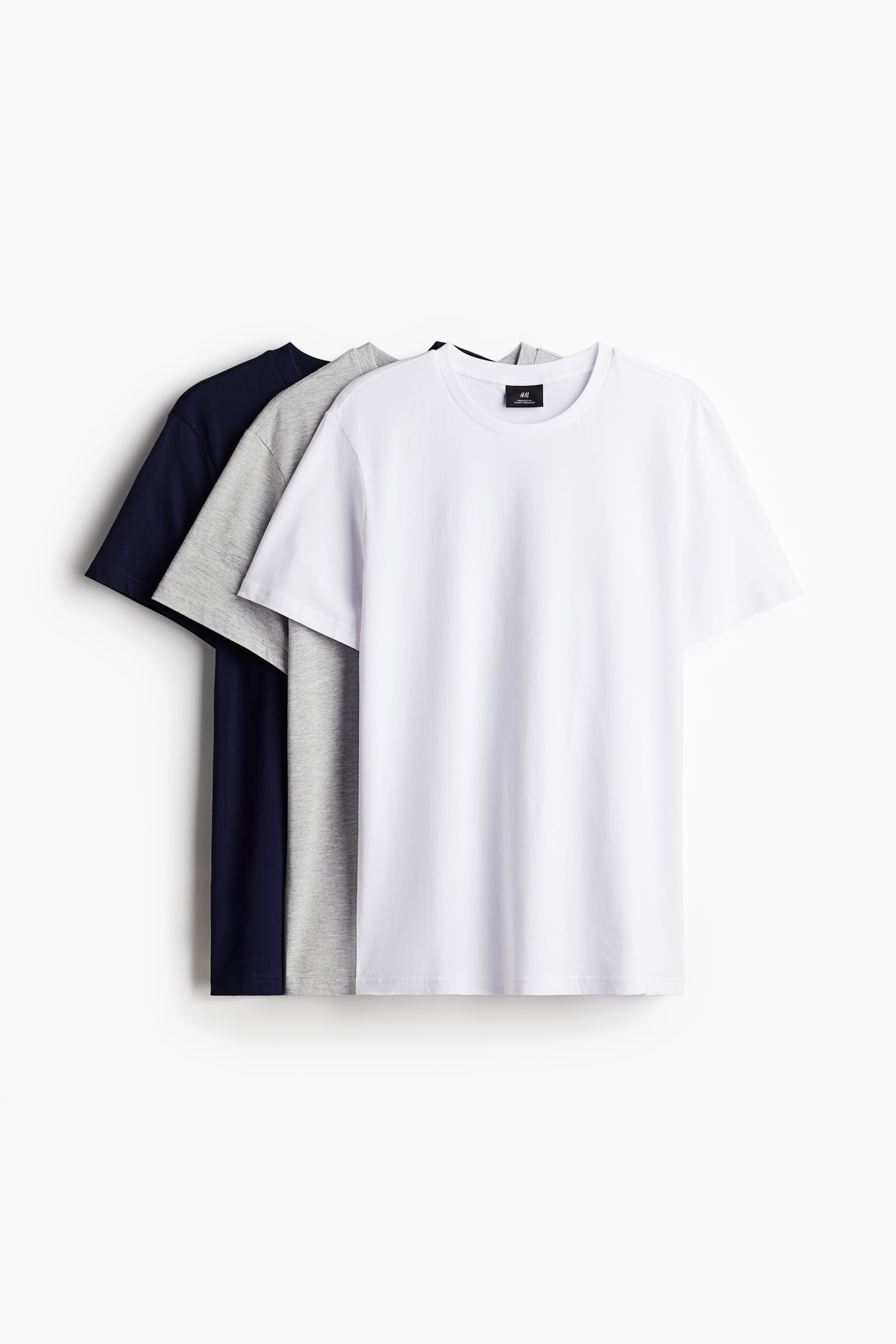 3-pack Regular Fit T-shirts - Grey marl/Navy blue/Black/Beige/Blue/Green/Dark greige/Grey marl/Light blue/Navy blue/White/Light beige/Light beige/Beige/Black - 1