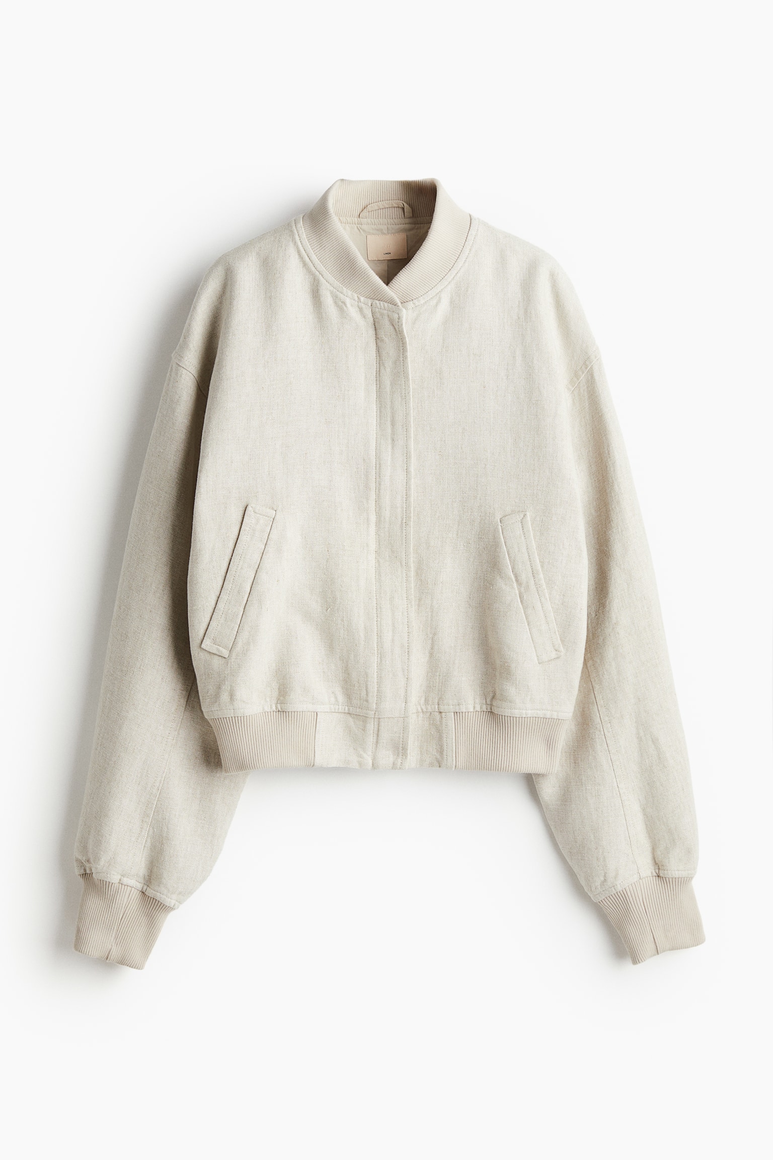 Linen Bomber Jacket - Light beige/Black - 2