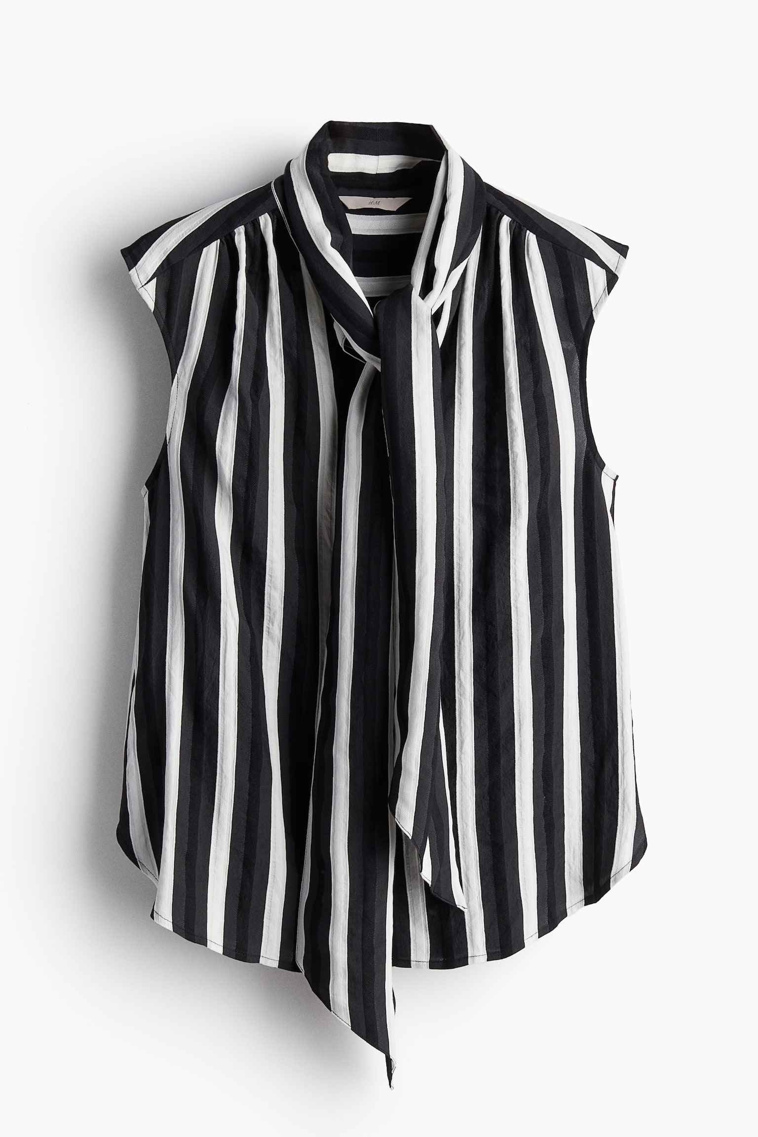 Tie Neck Blouse - Black/Stripe/Blue/White stripe/Light beige/Black/White/Light beige stripe - 2