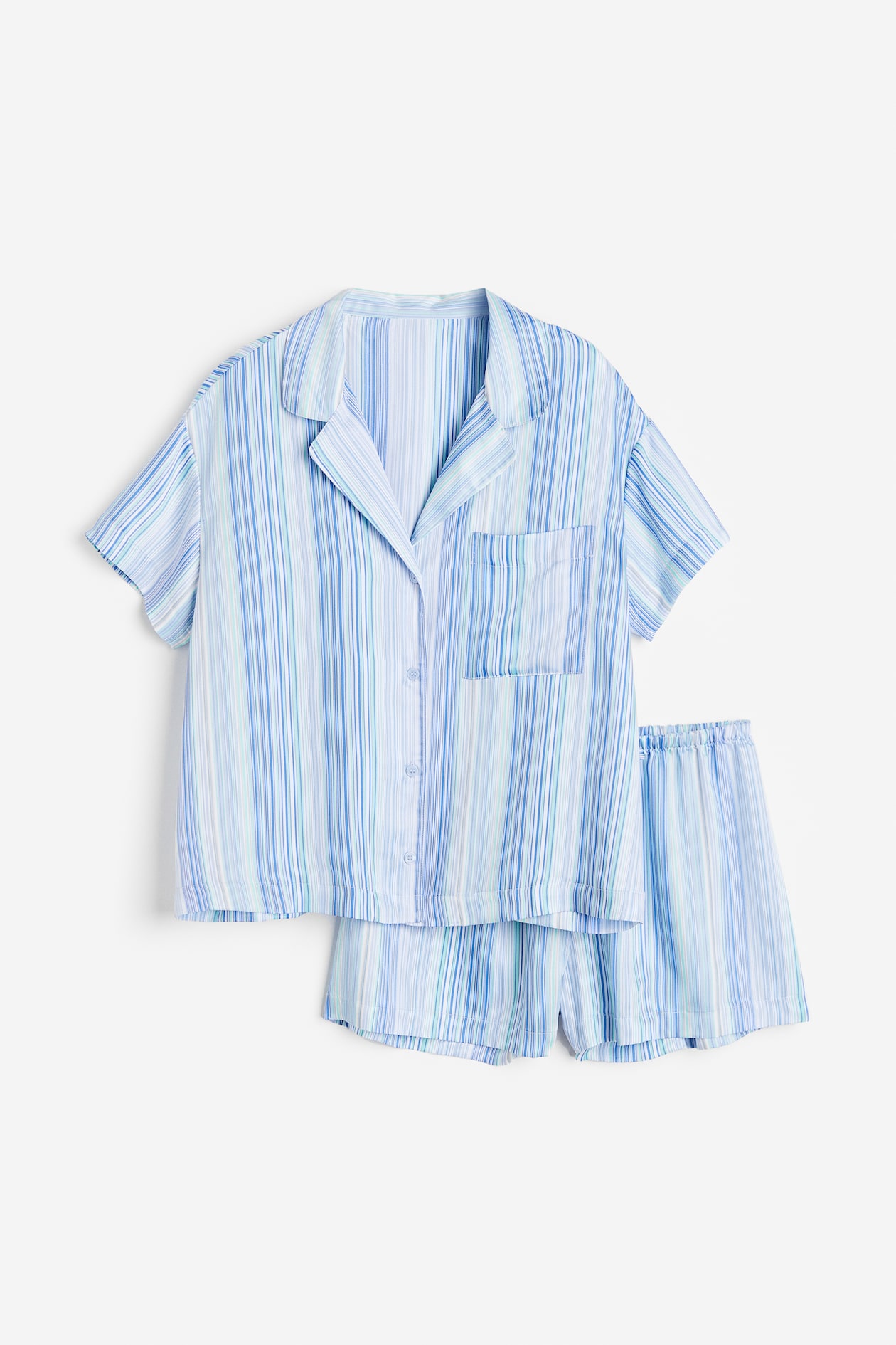 Pajama Shirt and Shorts - V-neck - Short sleeve - Light blue/striped ...