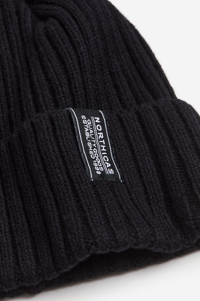 Rib-knit hat - Black/Light beige marl/Dark brown - 3