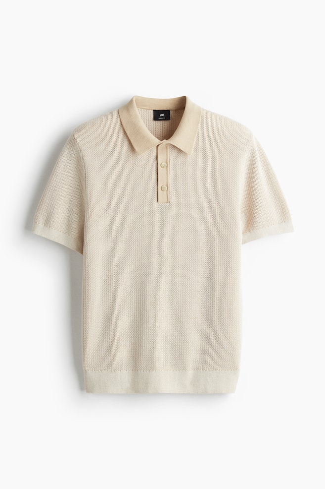 Regular Fit Knit Polo Shirt - Light beige - 1
