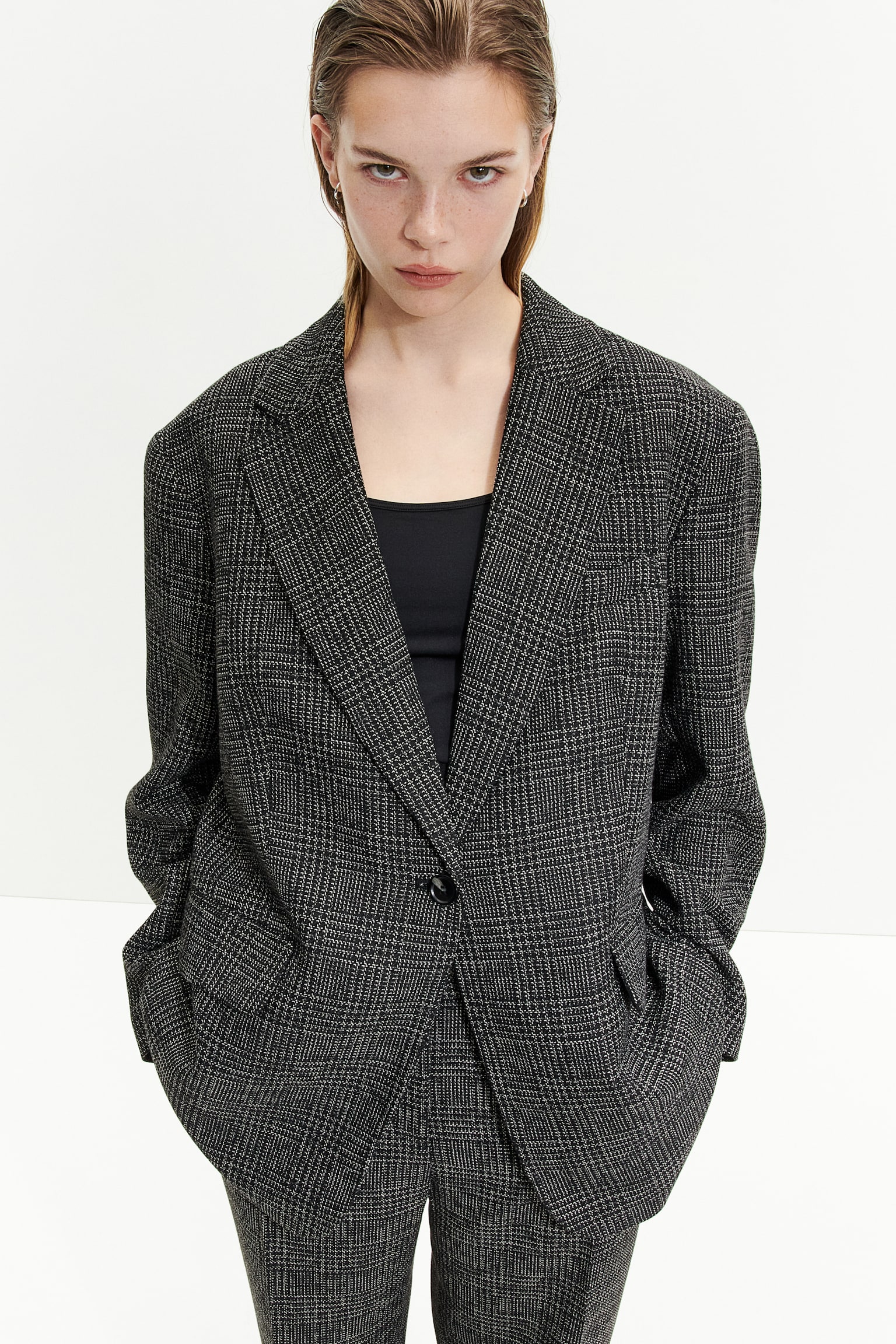 Oversized blazer - Black/Checked - 6