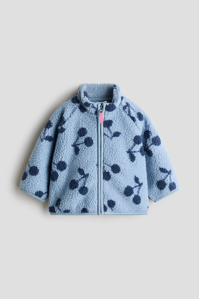 Bedruckte Teddyfleecejacke - Helles Mattblau/Kirschen/Lila/Geblümt/Hellbeige/Herzen/Hellbeige/Autos/Hellbeige/Dinosaurier/Blau/Kariert - 1