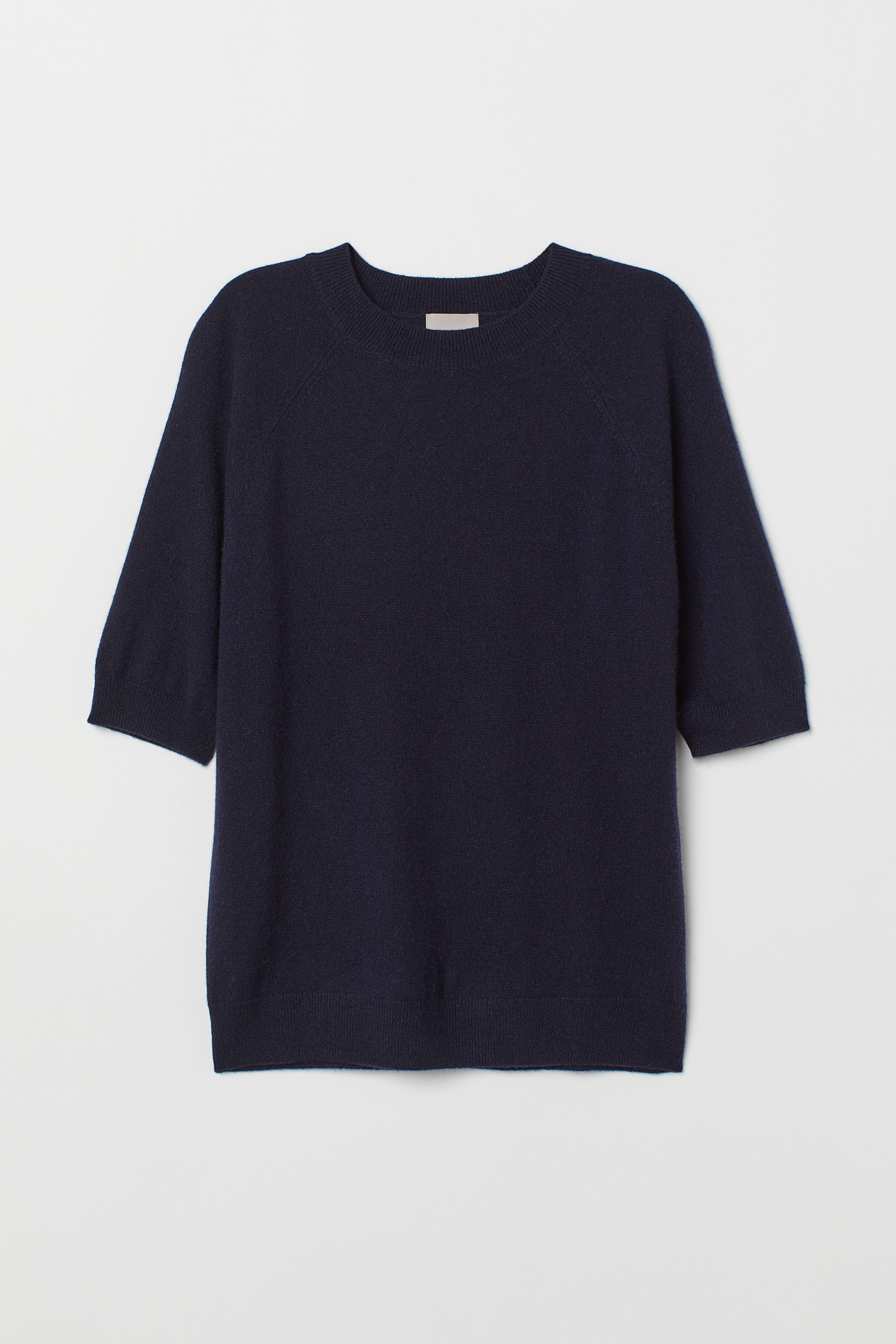 Short-sleeved Cashmere Sweater - Dark blue - Ladies | H&M US