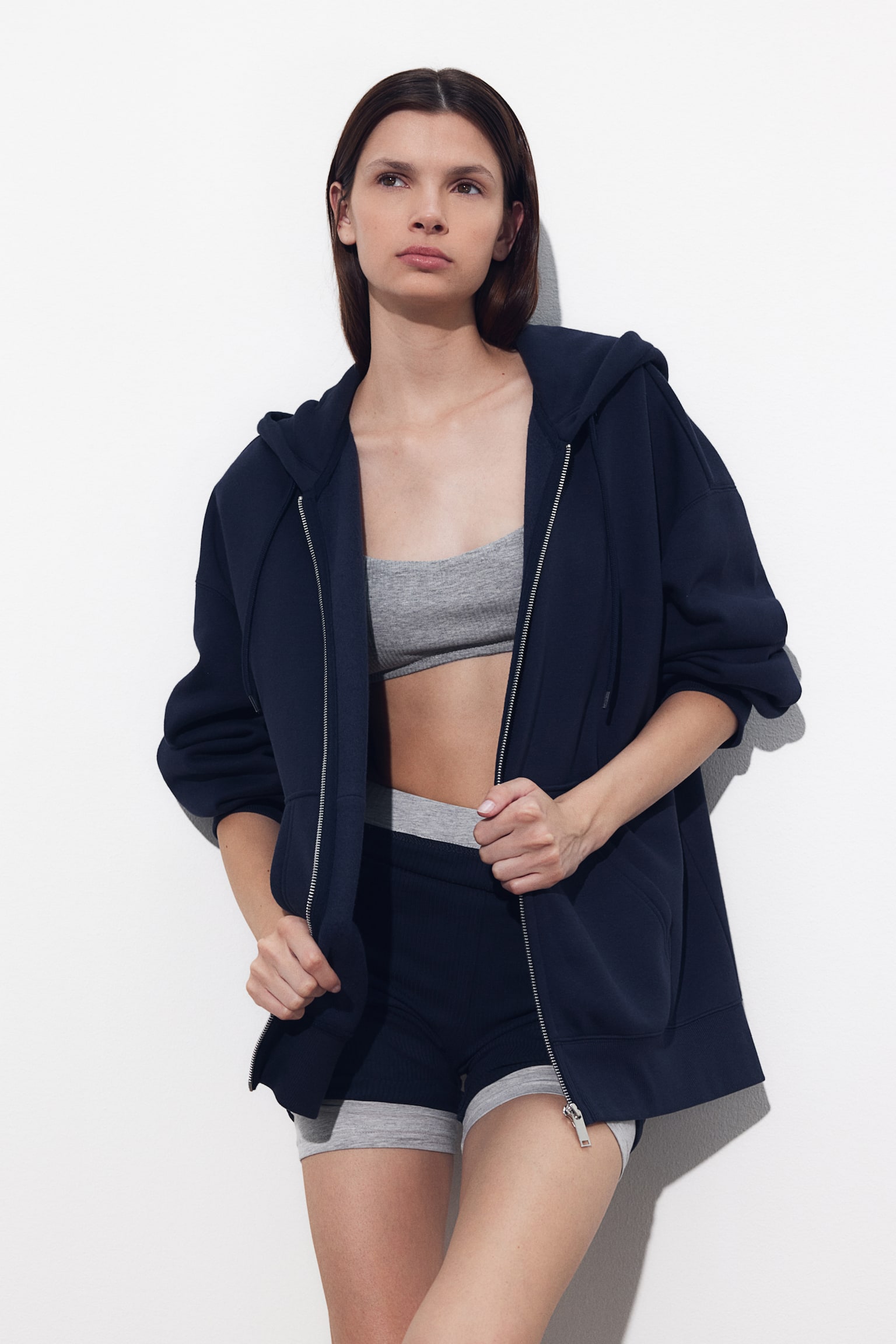 Oversized zip-through hoodie - Navy blue/Black/Dark brown/Light grey marl/Light greige/Light grey marl/Red - 6