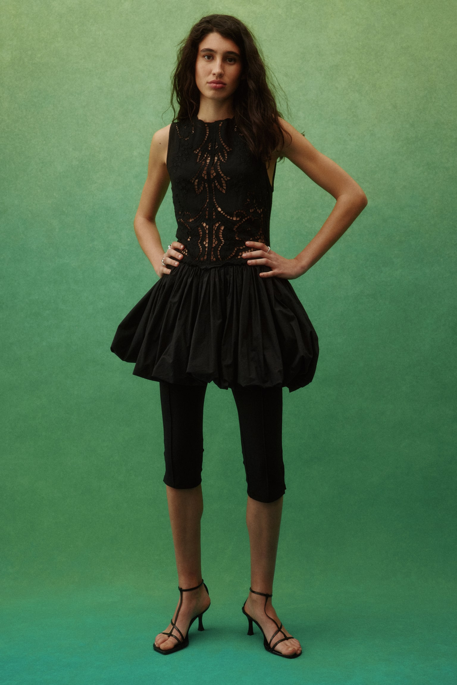 Bubble-hem linen-blend dress - Black - 6