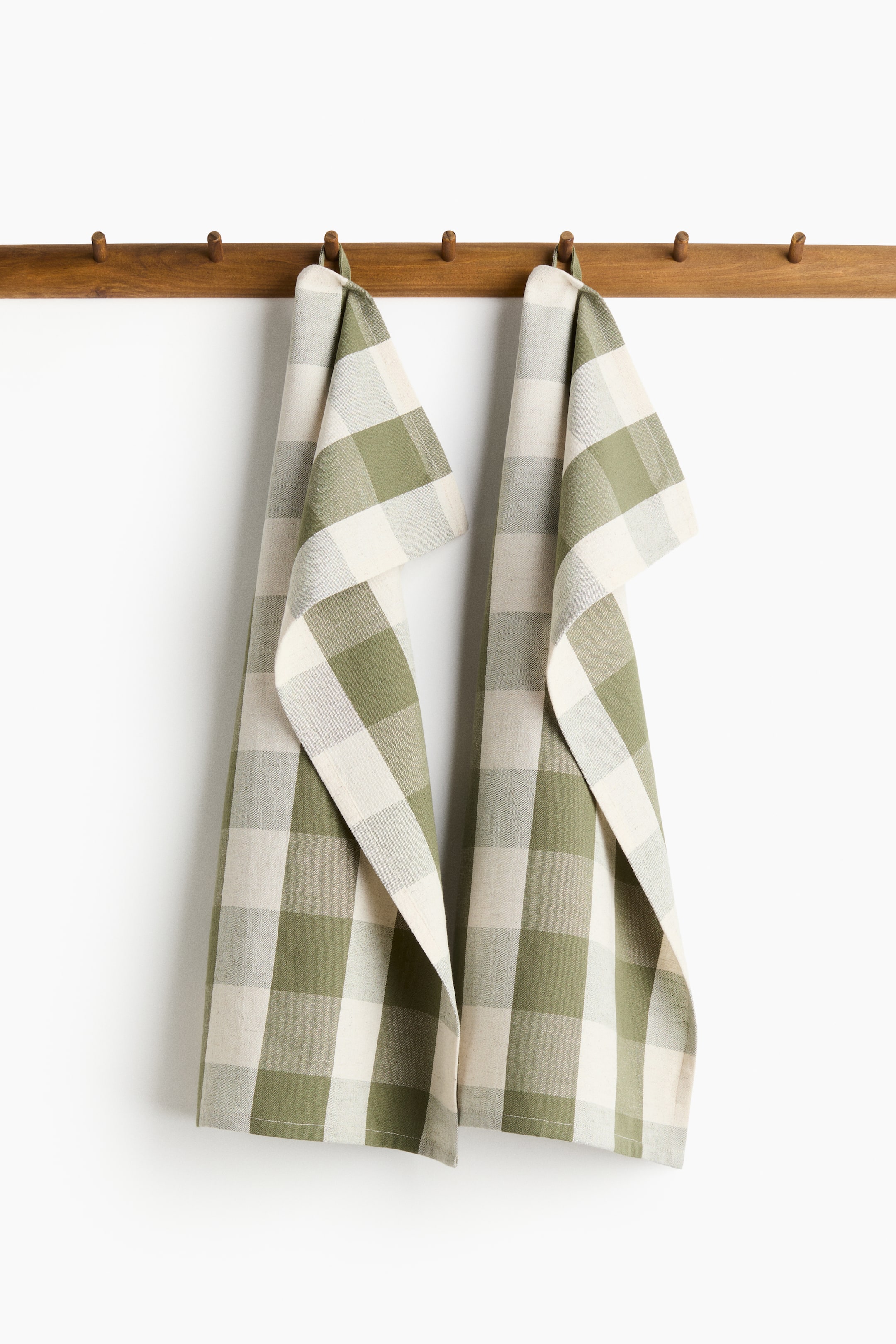 Voir une image plus grande: 2-pack linen-blend tea towels - Olive green/Gingham check | H&M CA 1