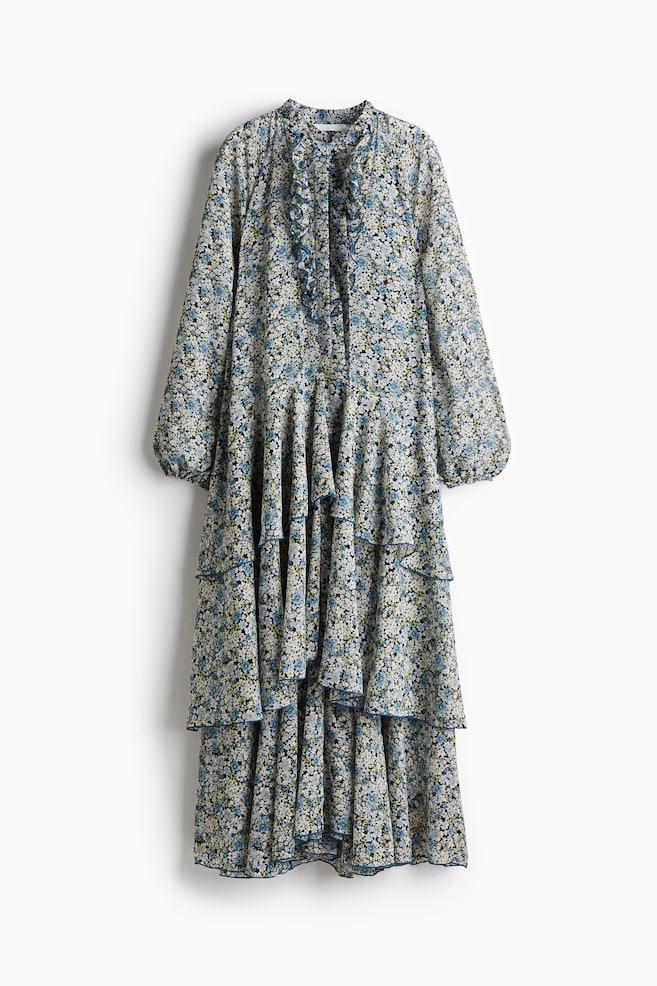 Robe maxi volantée - Bleu/fleuri - 1