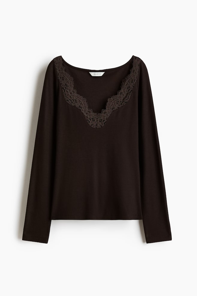 Lace-Trimmed Top - Dark brown - 1
