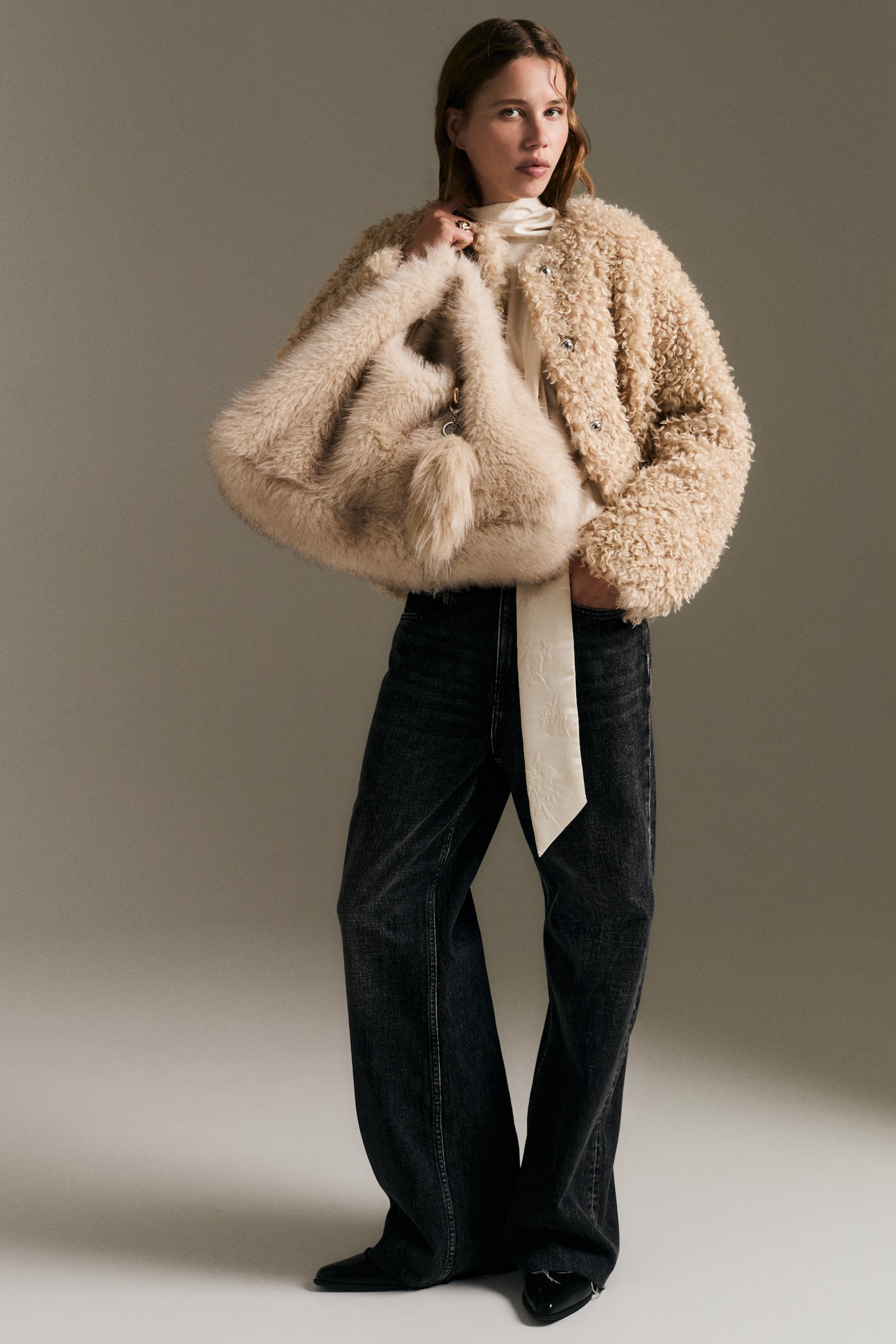 Женские джинсы H&M Wide High, цвет: Потёртый чёрный — фото 2