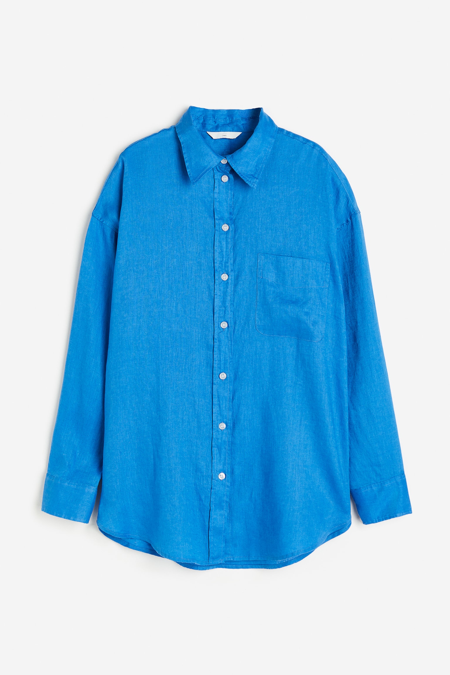 Oversized Linen Shirt - Blue/White/Black - 1