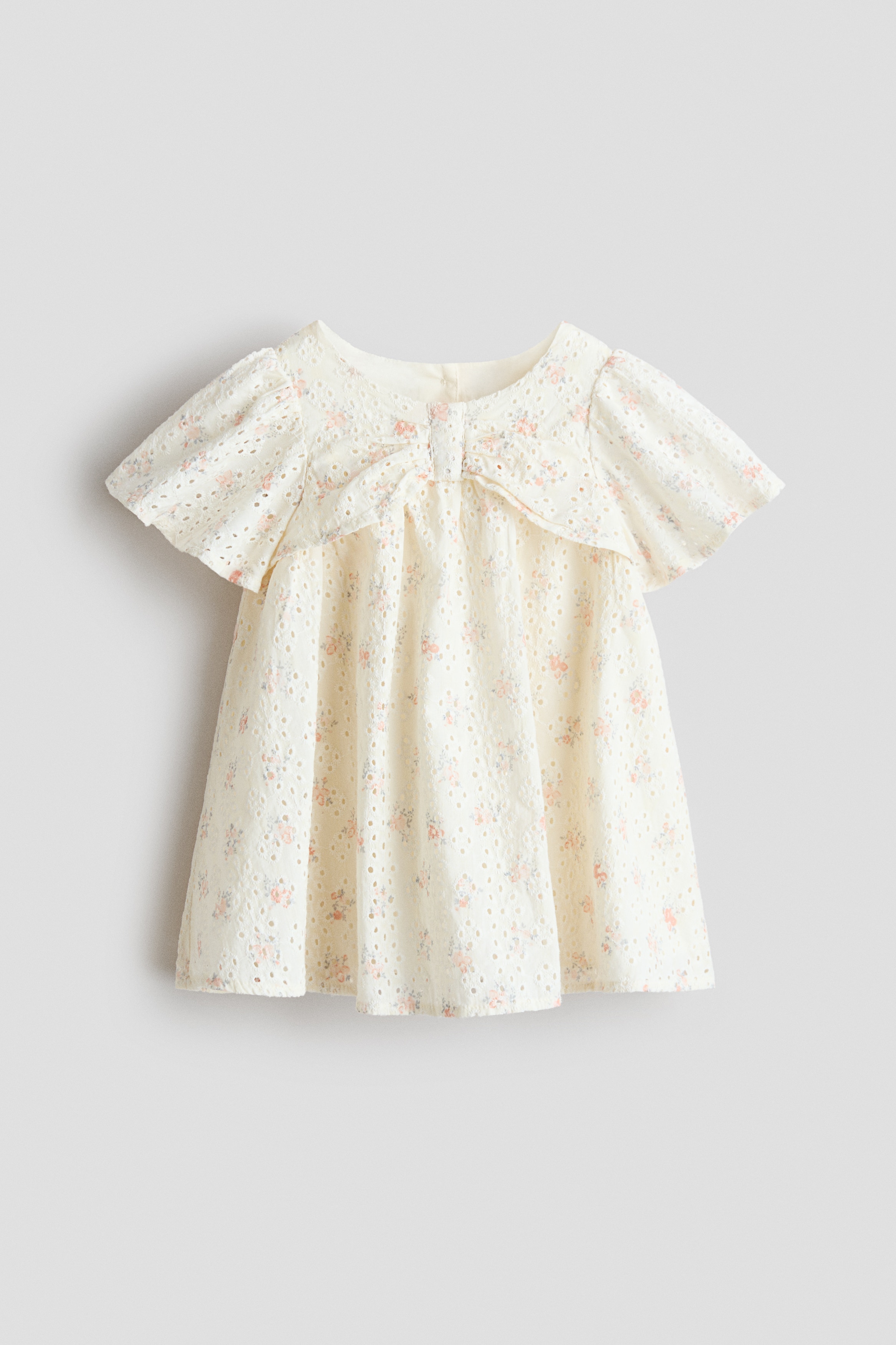 Vestido de algodón con bordado inglés - Crema/Floral