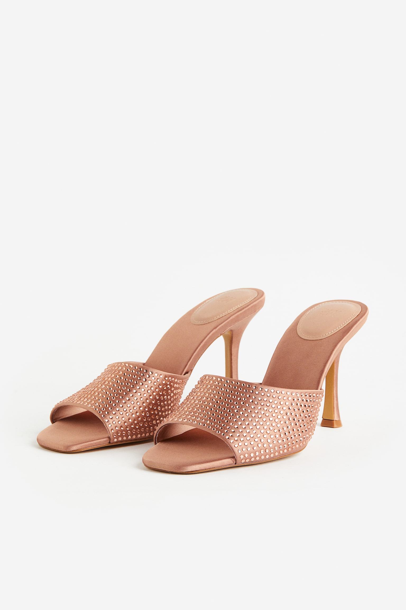 Rhinestone Studded Mules - Beige - 1