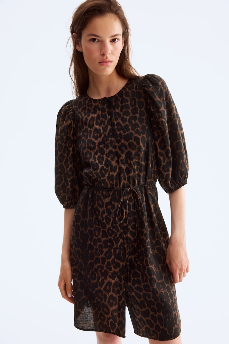 Leopardo Vestidos De Fiesta Cafes Vestido En Mezcla De Lino Café