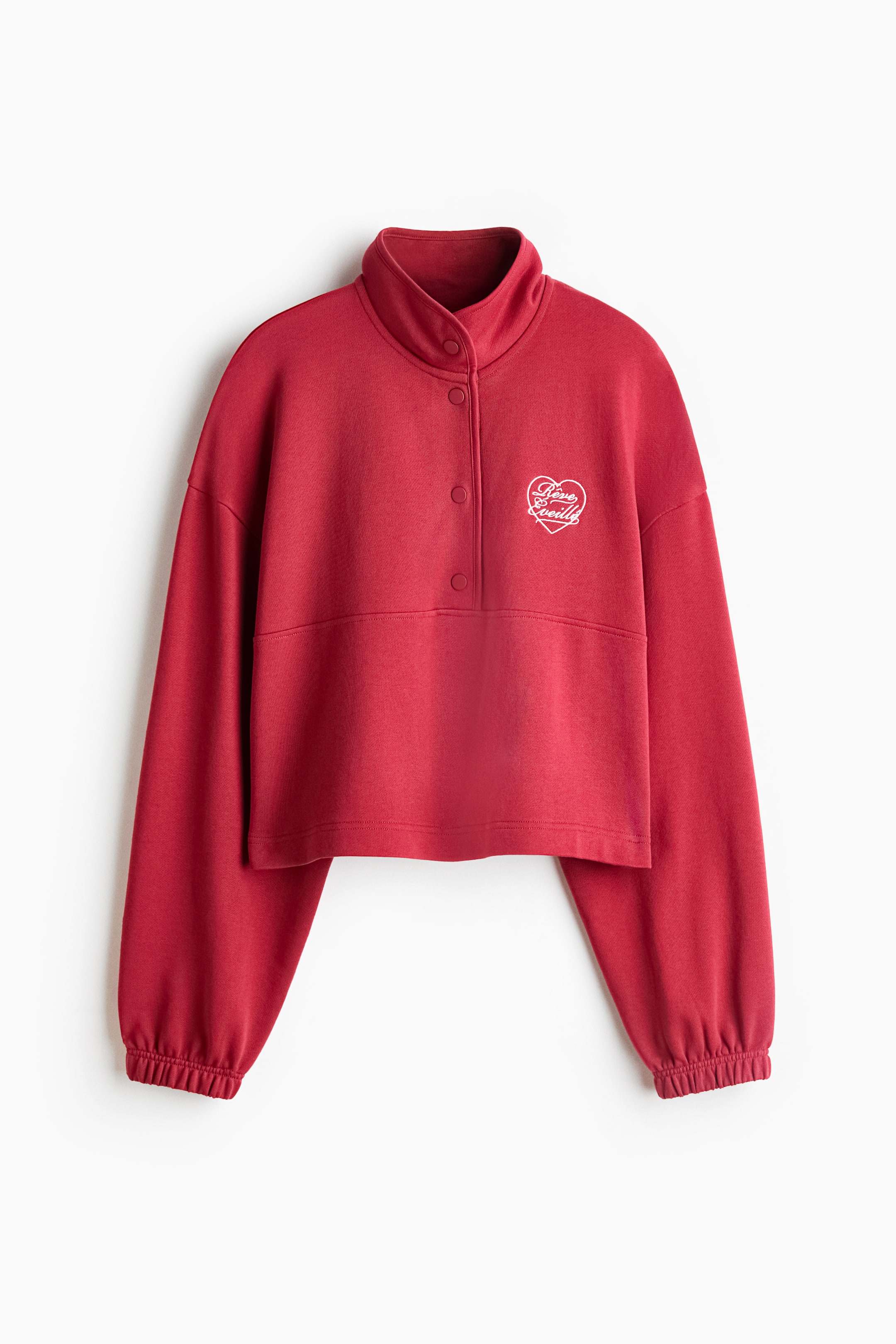 View larger image: Stand-collar cotton sweatshirt - Raspberry red/Rêve Éveillé - Ladies | H&M 1