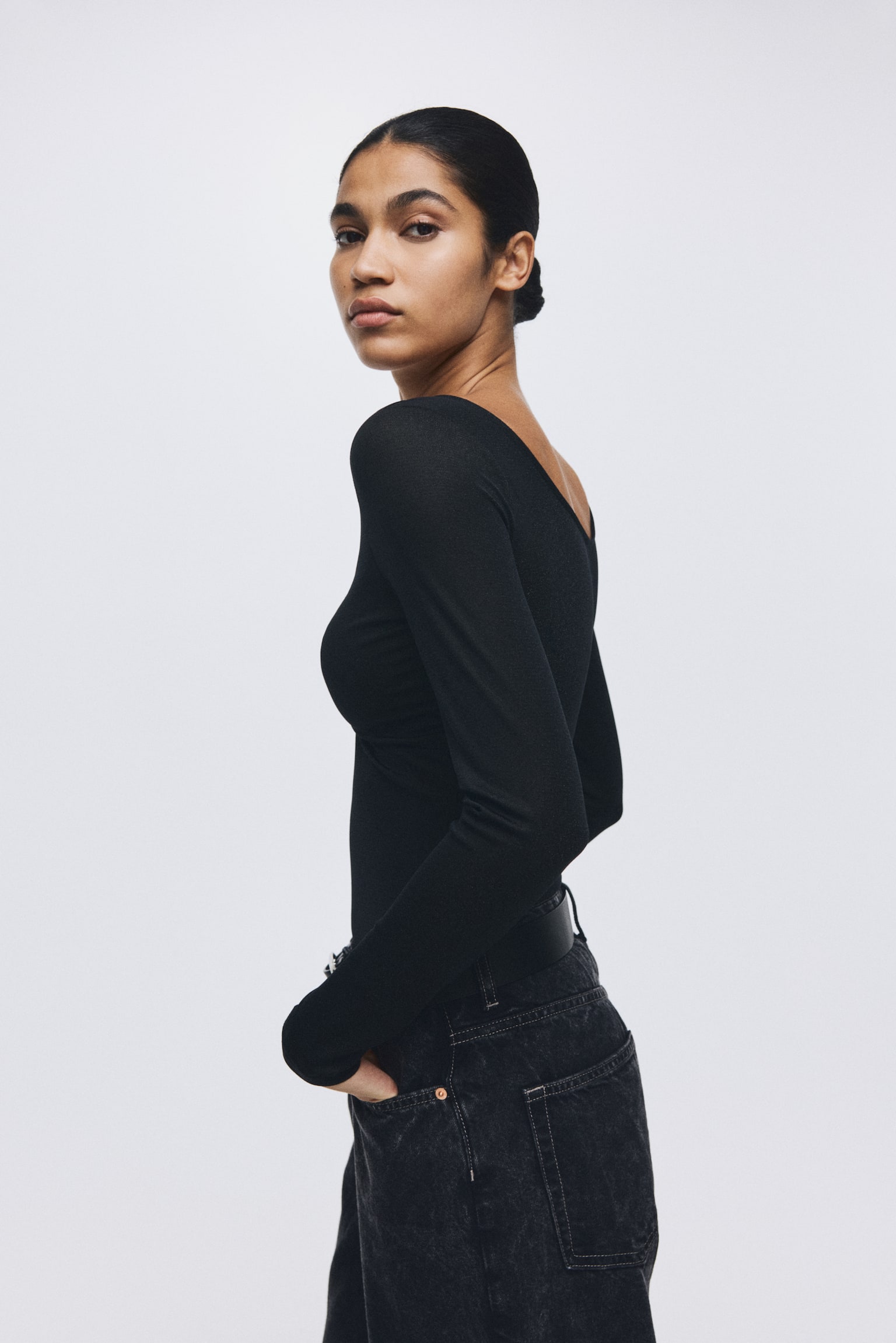 Glittery twist-detail top - Black/Burgundy/Old rose - 5