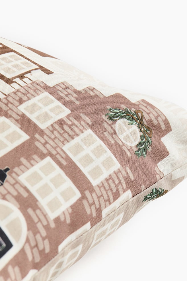 Printed Cotton Canvas Cushion Cover-Light beige/buildings - 3
