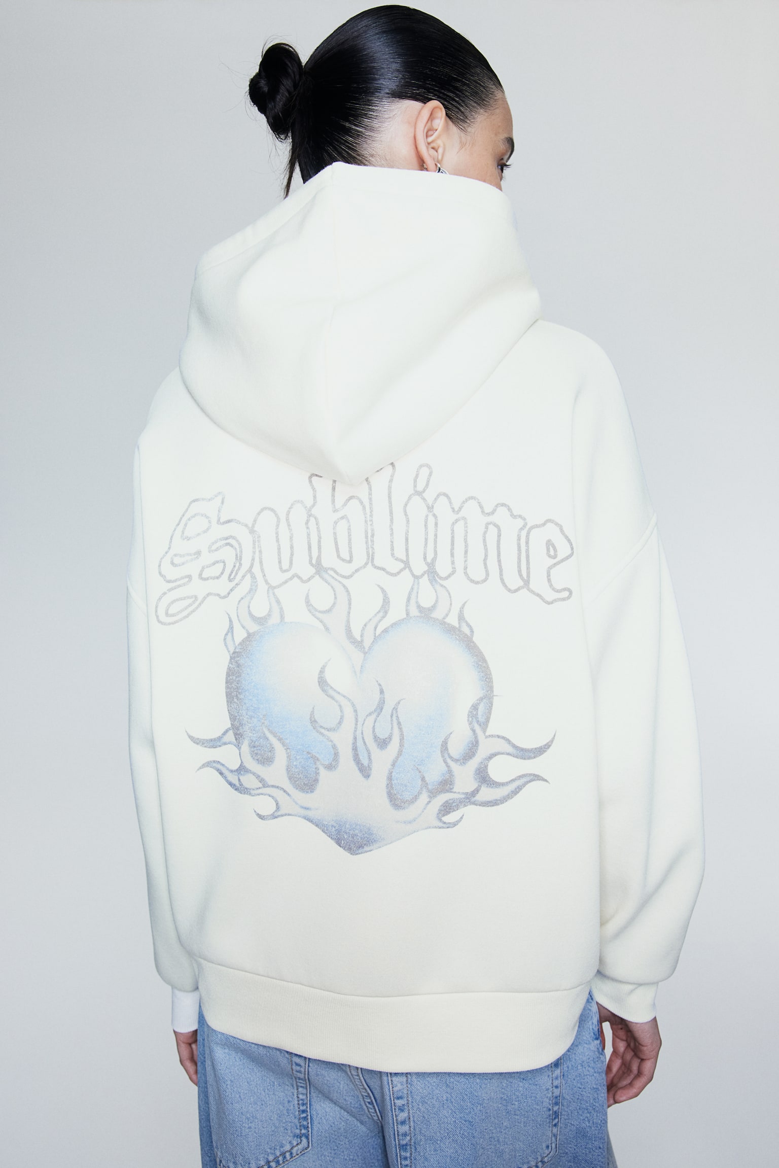 Oversized Design Detail Zip Up Hoodie - Cream/Sublime/Mint green/Joy Division/White/The Cure/Black/Formula 1 - 4