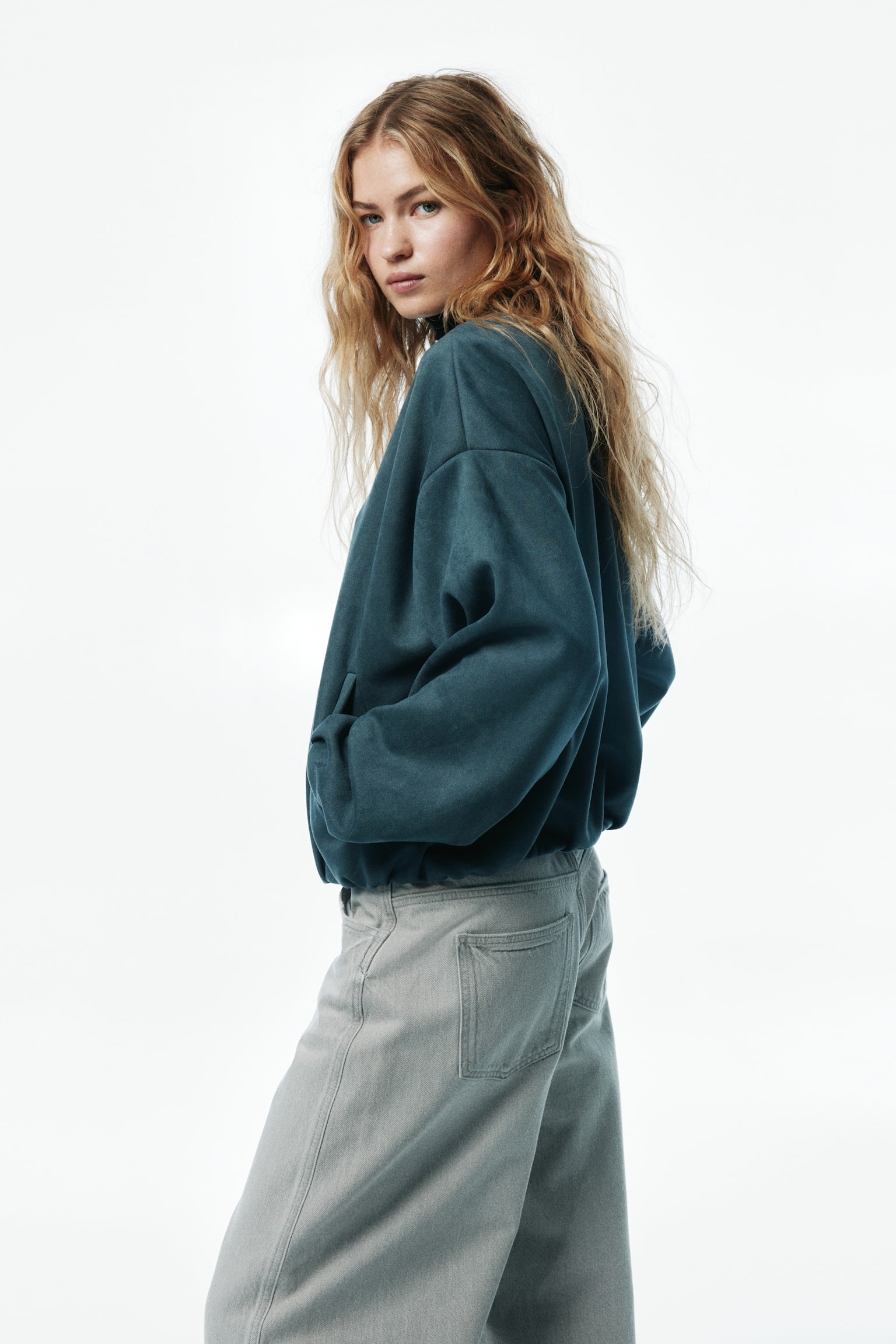 Oversized Jersey Jacket - Dark turquoise/Dark beige - 5